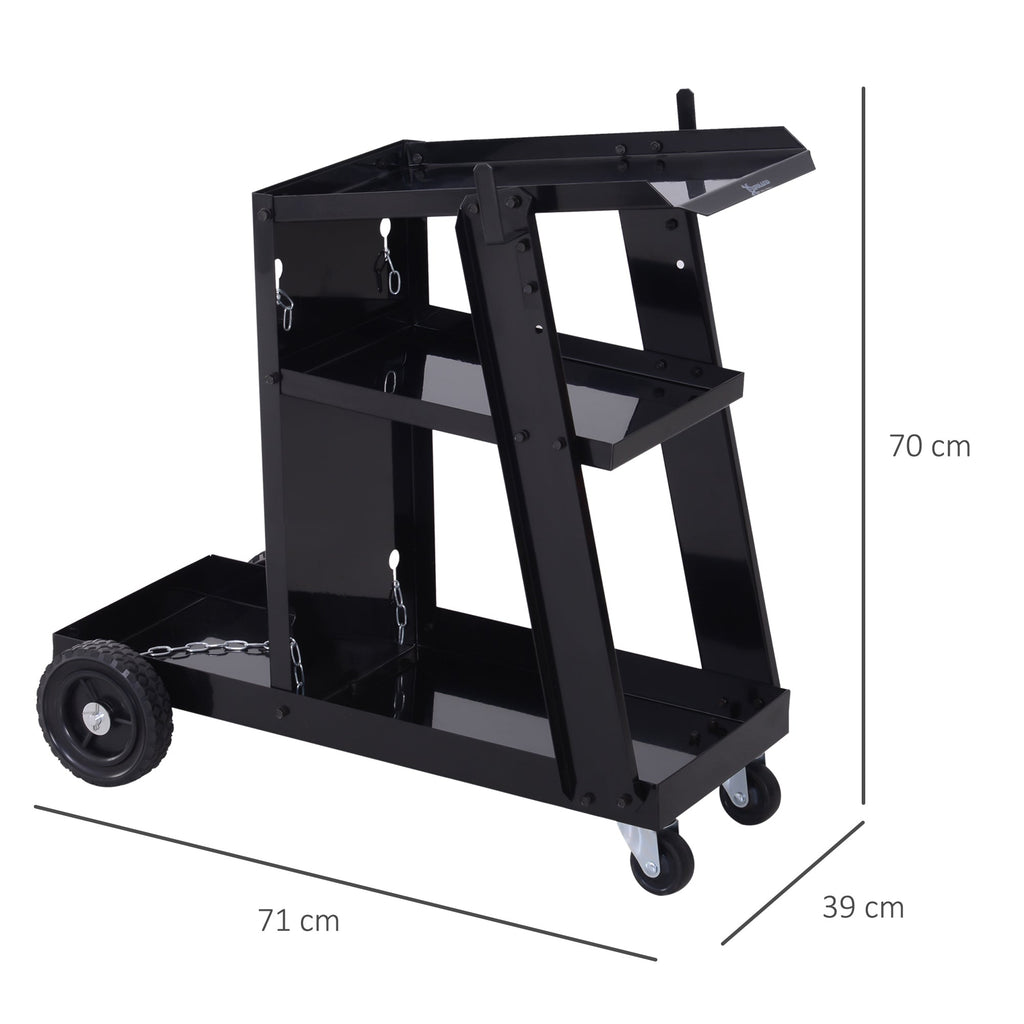 EASYCOMFORT Tool Trolley 3 Shelves 4 Rubber Wheels Max. 50kg Workshop Steel 71 x 70 x 39cm Black