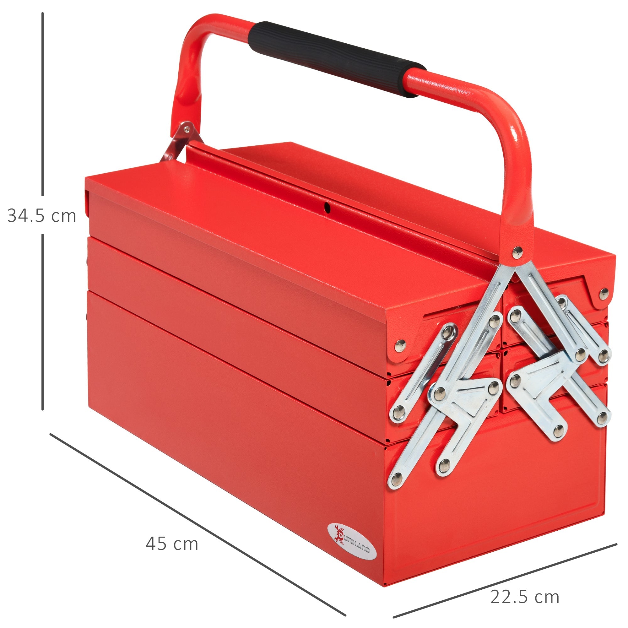 EASYCOMFORT Foldable Metal Tool Box with 5 Trays, 3 Shelves, Red