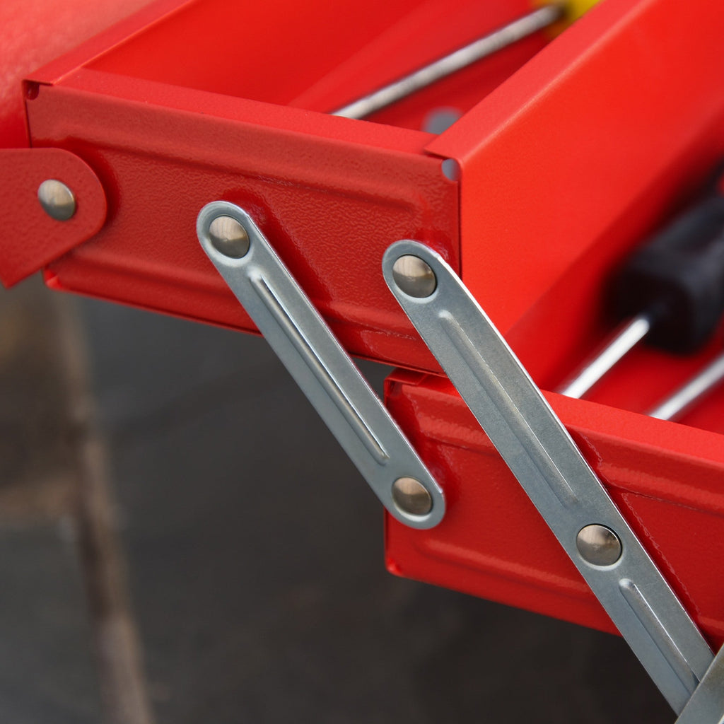 EASYCOMFORT Foldable Metal Tool Box with 5 Trays, 3 Shelves, Red