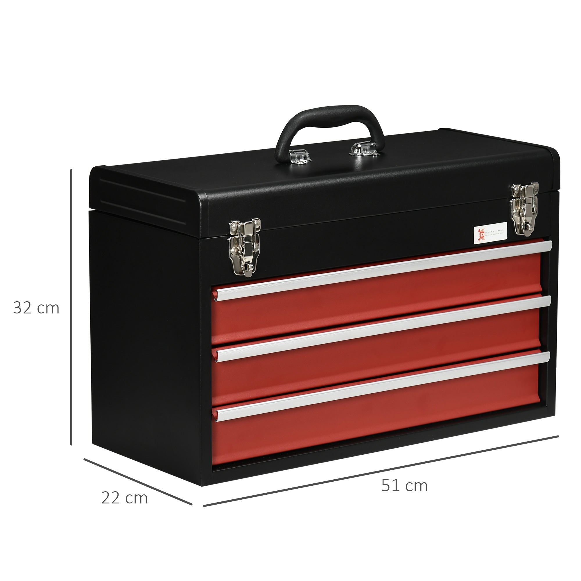 EASYCOMFORT Steel Tool Box with 3 Drawers and Upper Tray, 51x22x32 cm, Red and Black