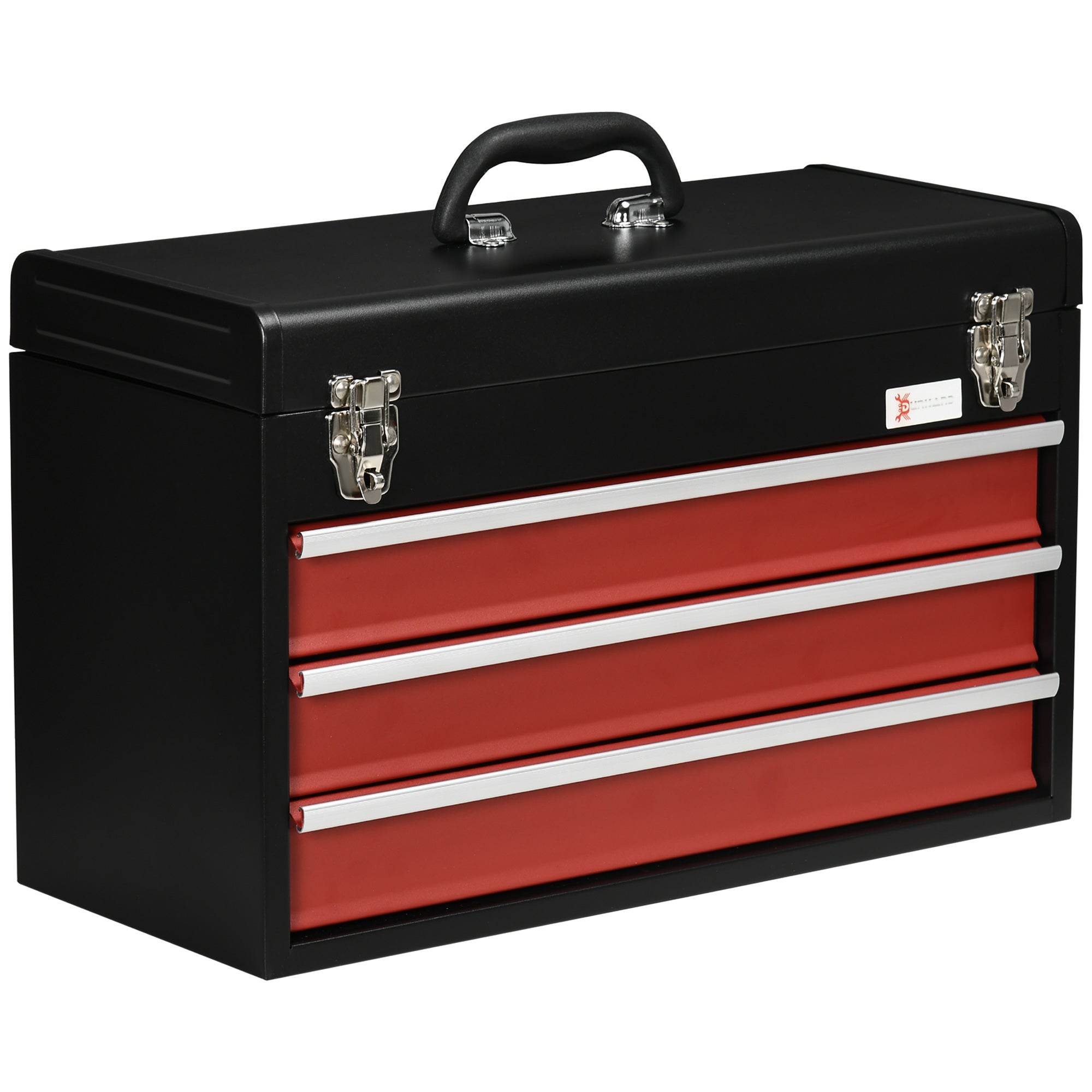 EASYCOMFORT Steel Tool Box with 3 Drawers and Upper Tray, 51x22x32 cm, Red and Black