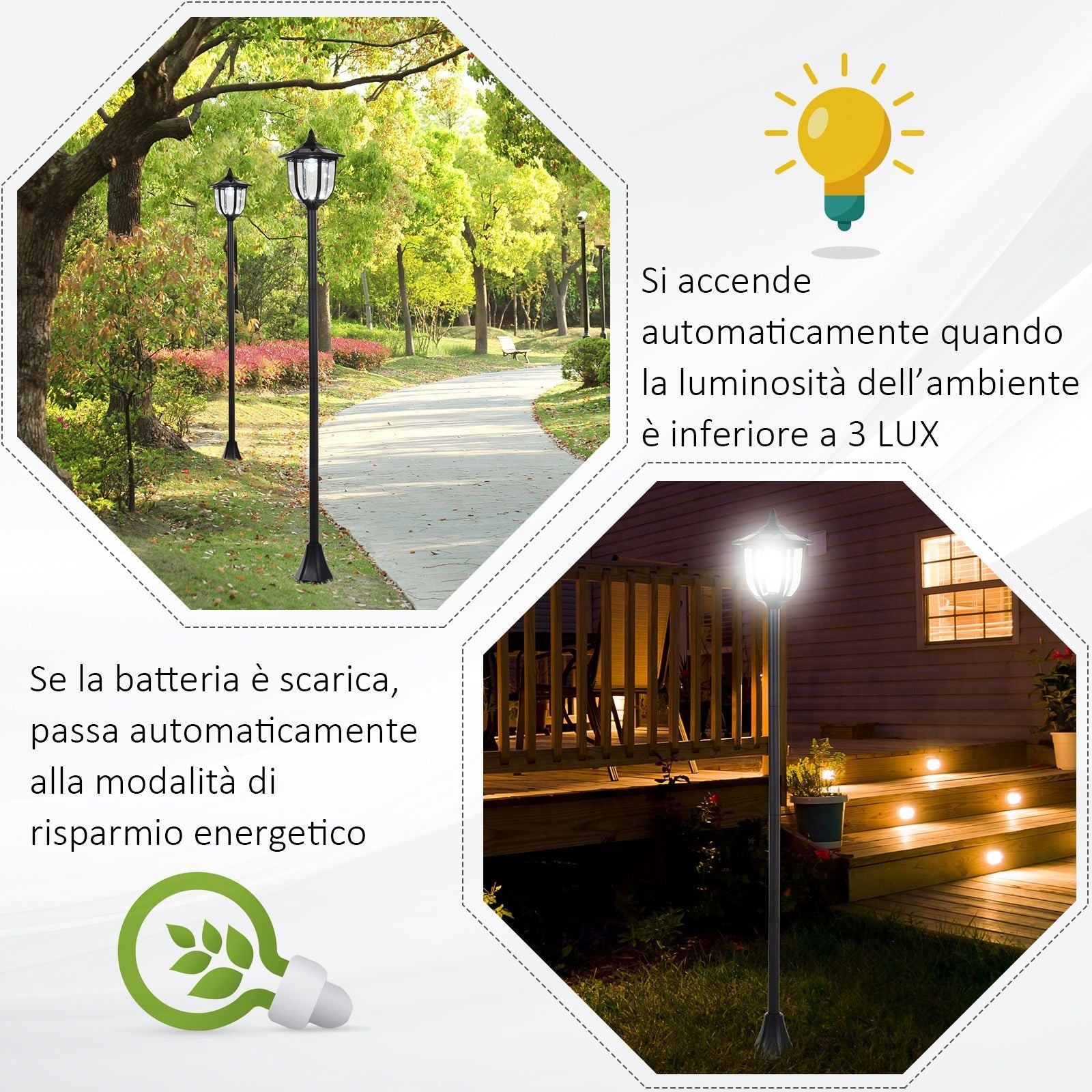 EASYCOMFORT Outdoor Street Lamp with 6 LED Lights and Solar Panels Waterproof Automatic Ignition Duration 6 Hours Height 177cm