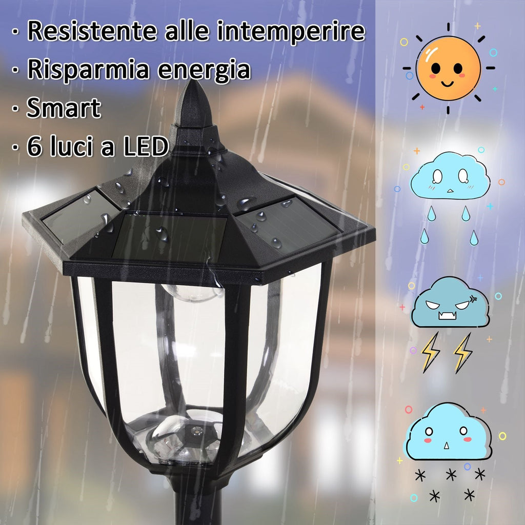 EASYCOMFORT Outdoor Street Lamp with 6 LED Lights and Solar Panels Waterproof Automatic Ignition Duration 6 Hours Height 177cm