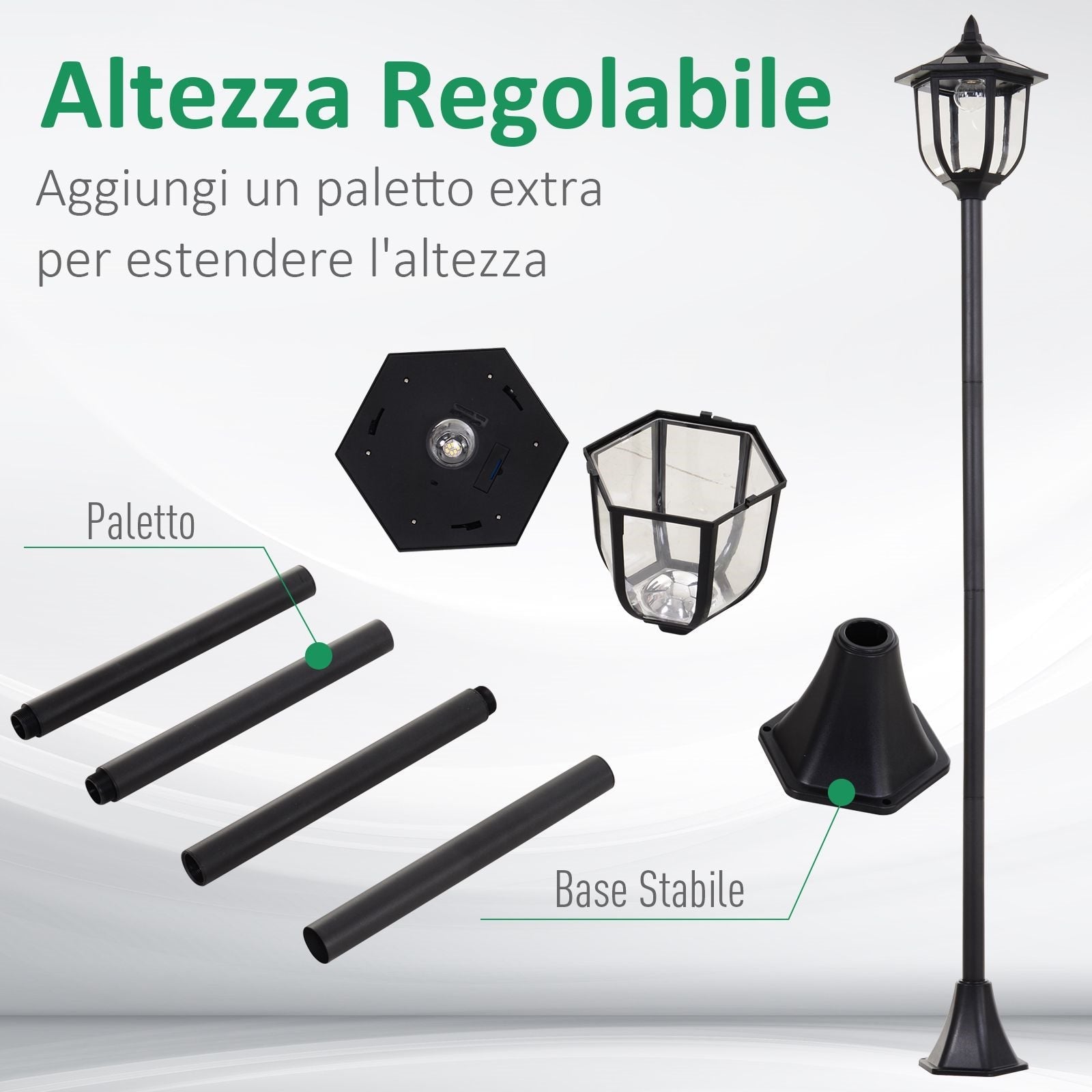 EASYCOMFORT Outdoor Street Lamp with 6 LED Lights and Solar Panels Waterproof Automatic Ignition Duration 6 Hours Height 177cm