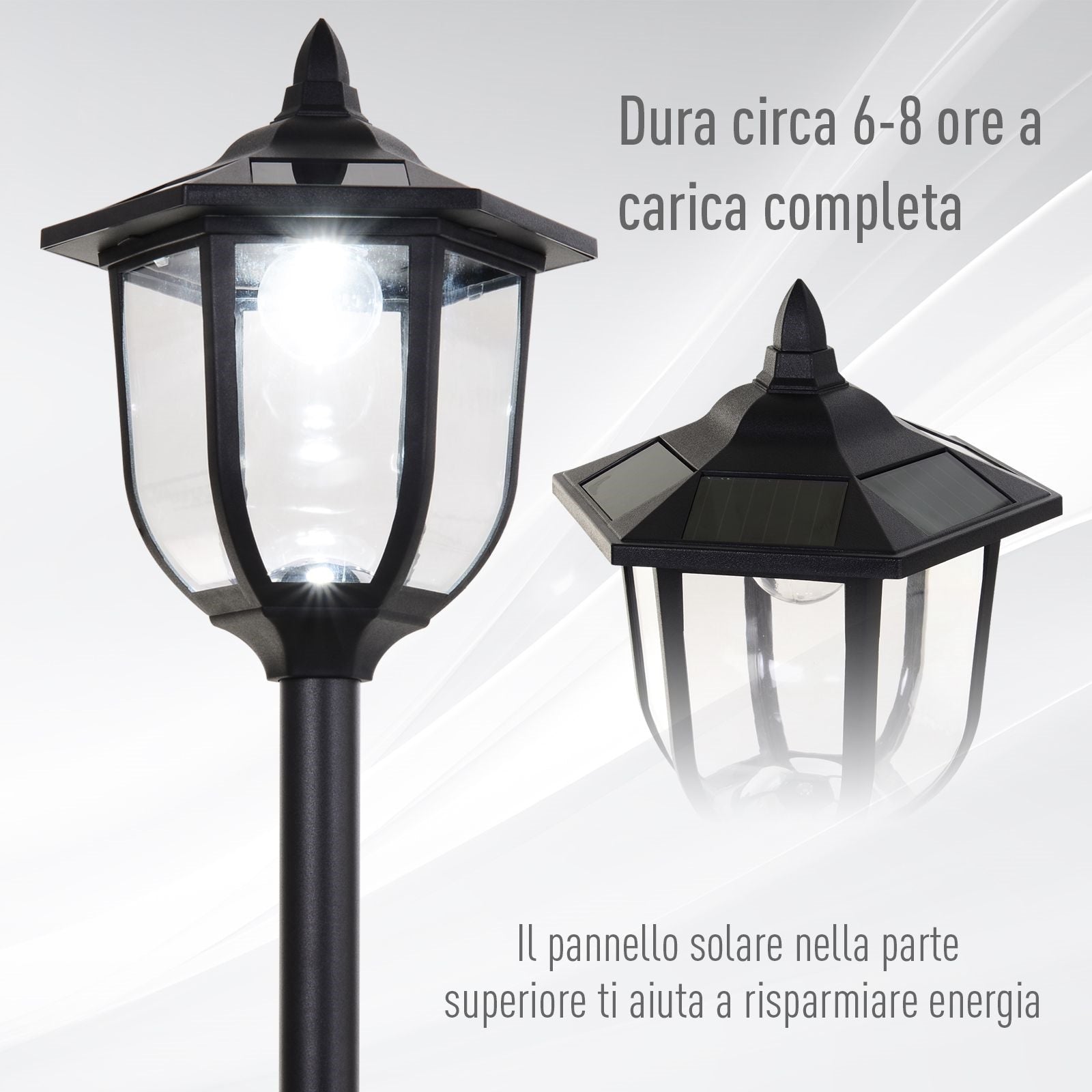 EASYCOMFORT Outdoor Street Lamp with 6 LED Lights and Solar Panels Waterproof Automatic Ignition Duration 6 Hours Height 177cm