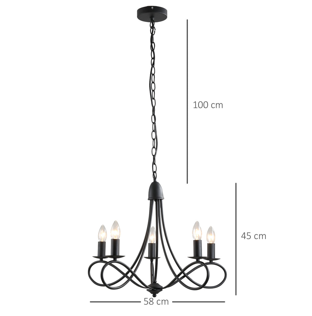 Easycomfort Lampadario a Soffitto Stile Rustico, Acciaio Intrecciato black with 5 Candelieri Regolabili e Pieghevoli ?58 x 45cm