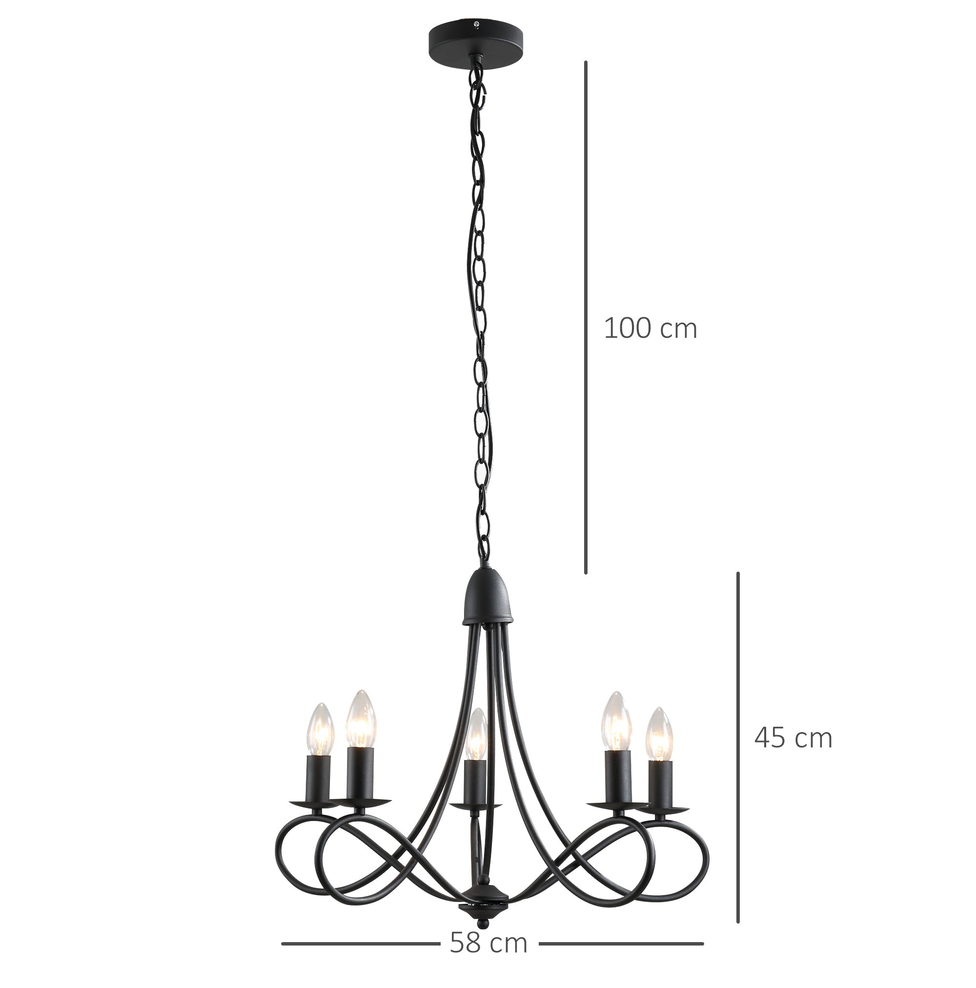 Easycomfort Lampadario a Soffitto Stile Rustico, Acciaio Intrecciato black with 5 Candelieri Regolabili e Pieghevoli ?58 x 45cm