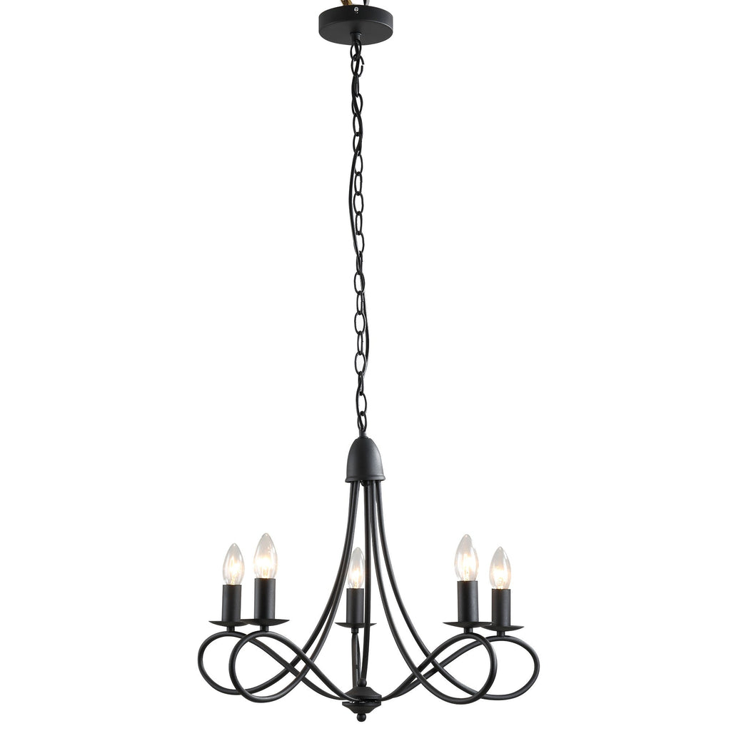 Easycomfort Lampadario a Soffitto Stile Rustico, Acciaio Intrecciato black with 5 Candelieri Regolabili e Pieghevoli ?58 x 45cm