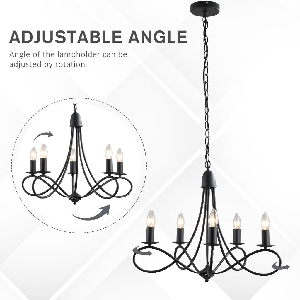 Easycomfort Lampadario a Soffitto Stile Rustico, Acciaio Intrecciato black with 5 Candelieri Regolabili e Pieghevoli ?58 x 45cm