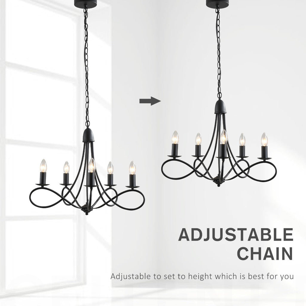 Easycomfort Lampadario a Soffitto Stile Rustico, Acciaio Intrecciato black with 5 Candelieri Regolabili e Pieghevoli ?58 x 45cm
