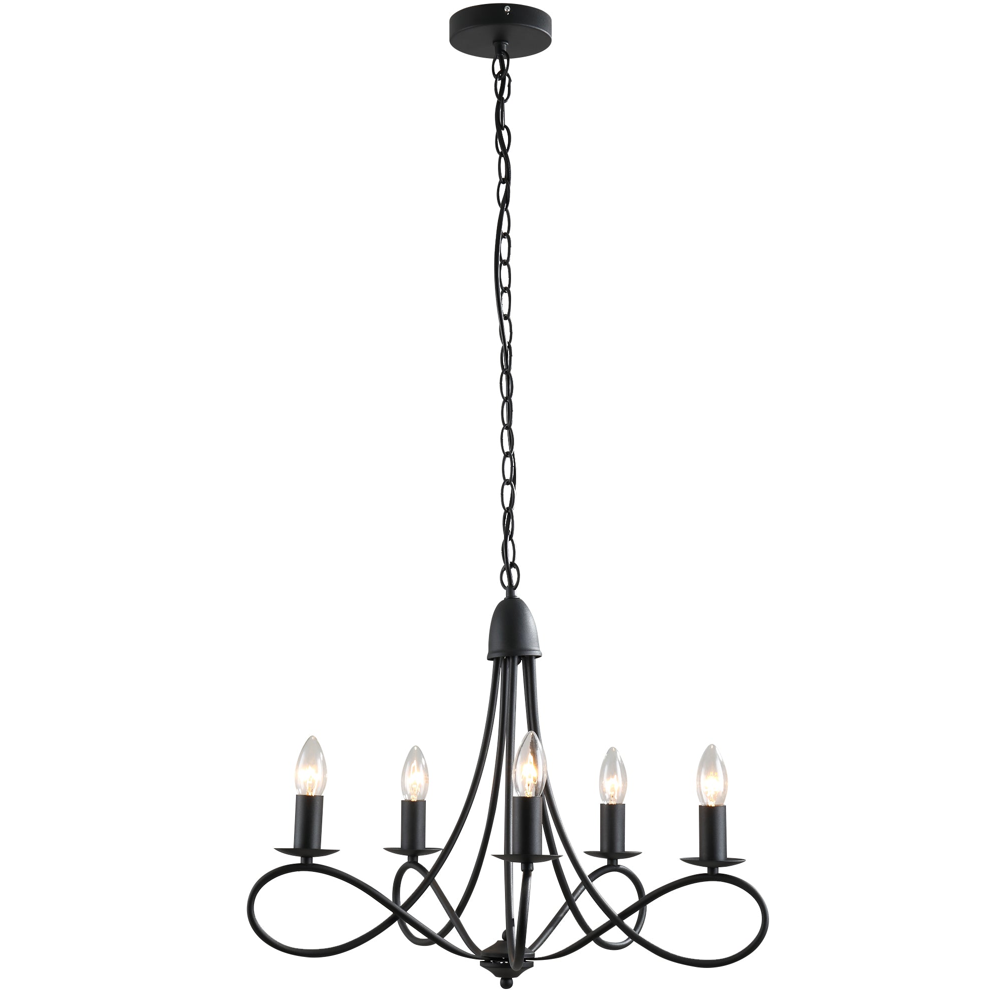 Easycomfort Lampadario a Soffitto Stile Rustico, Acciaio Intrecciato black with 5 Candelieri Regolabili e Pieghevoli ?58 x 45cm