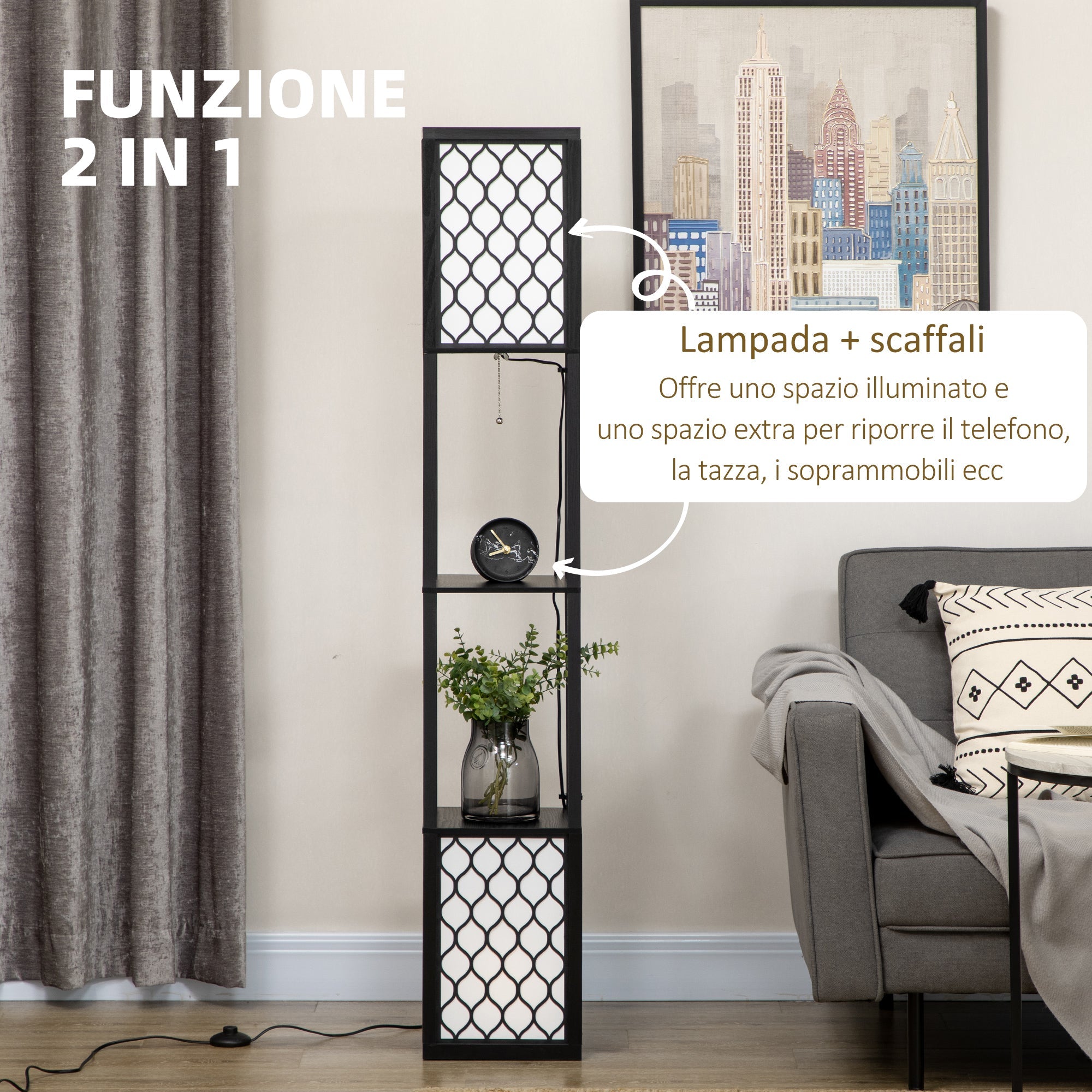 Easycomfort Zuil-vloerlamp met 2 planken 26x26x156 cm