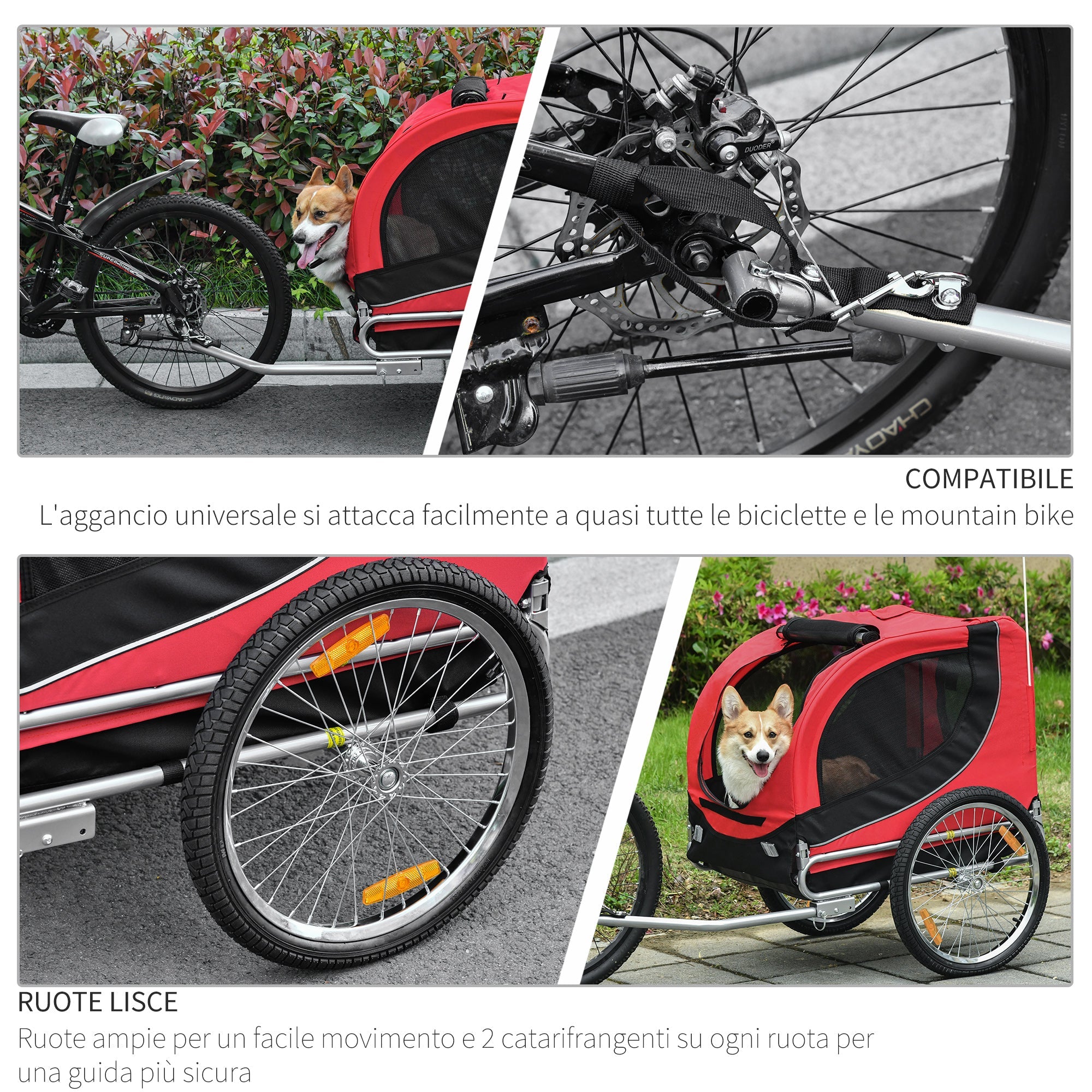 EasyComfort Fietskar voor honden 30 kg 130x73x90 cm rood/zwart