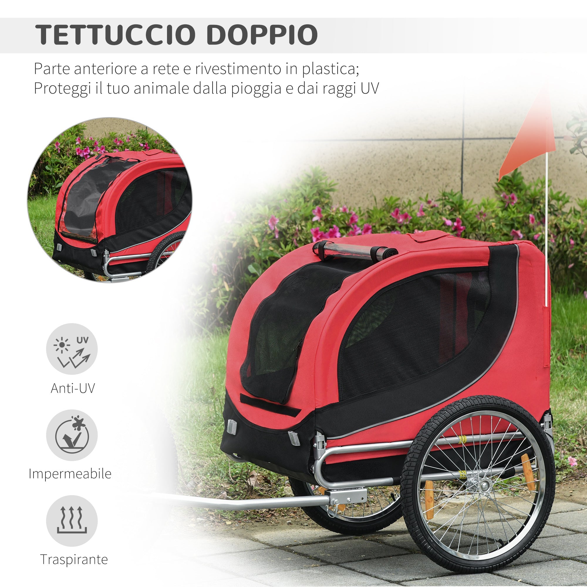EasyComfort Fietskar voor honden 30 kg 130x73x90 cm rood/zwart