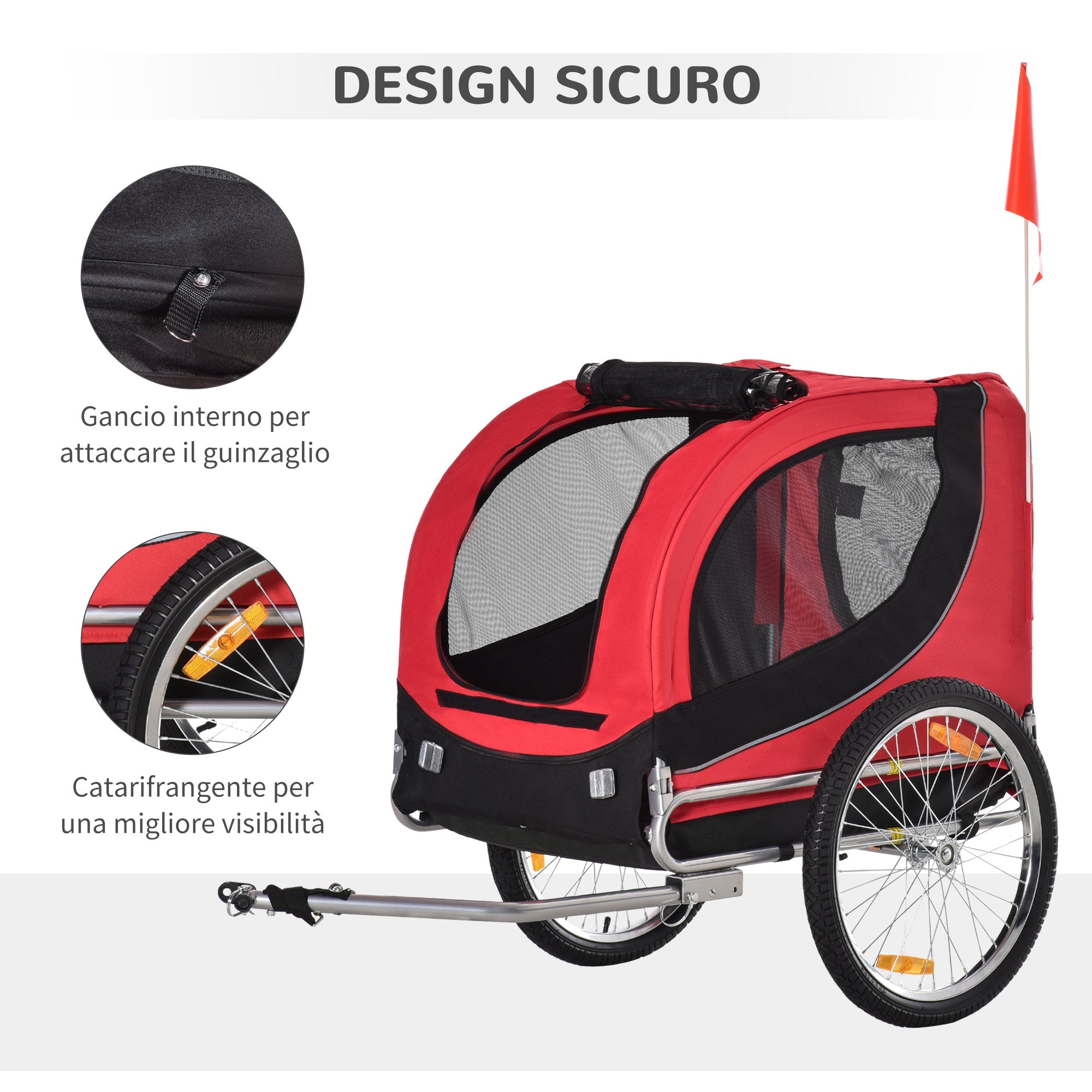 EasyComfort Fietskar voor honden 30 kg 130x73x90 cm rood/zwart