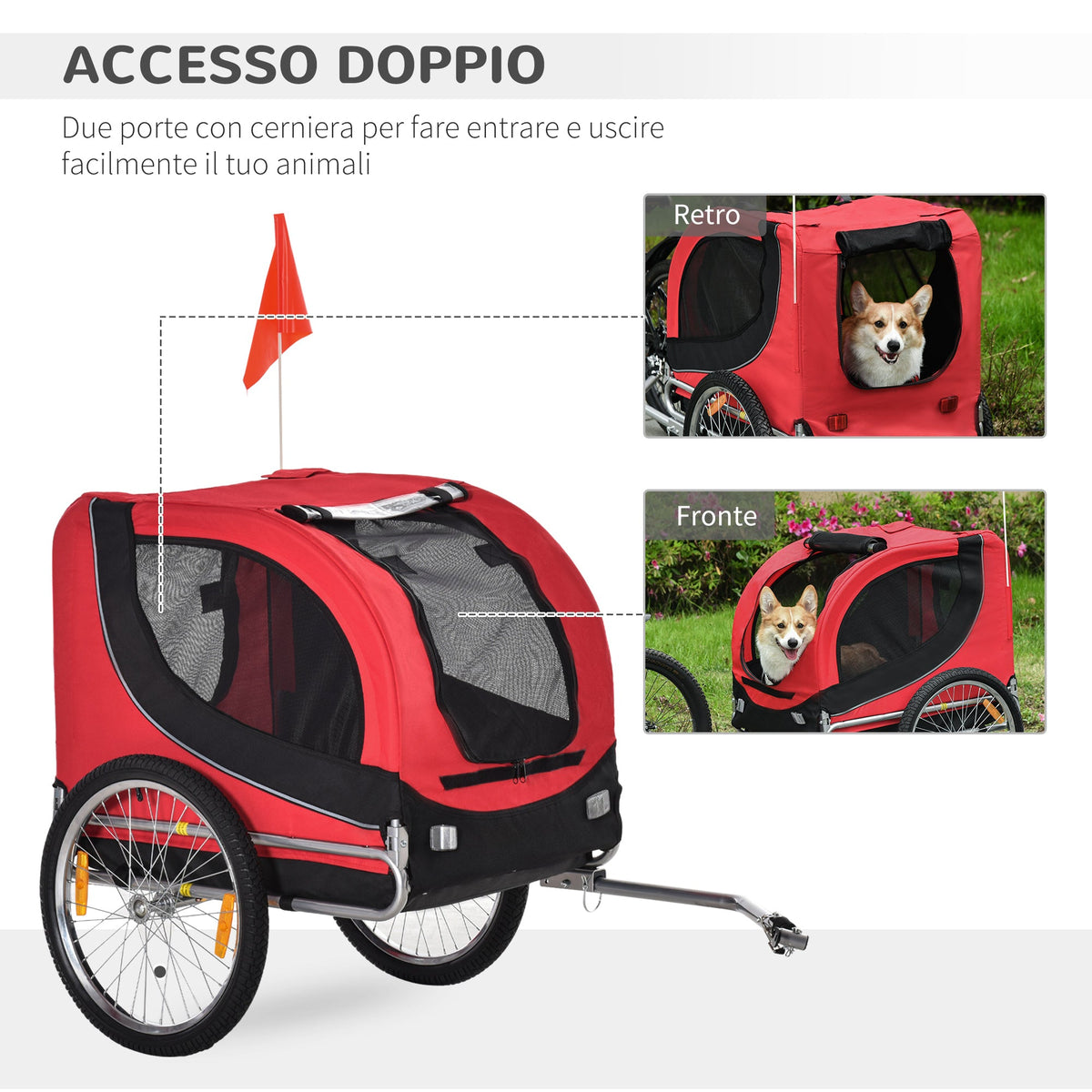 EasyComfort Fietskar voor honden 30 kg 130x73x90 cm rood/zwart