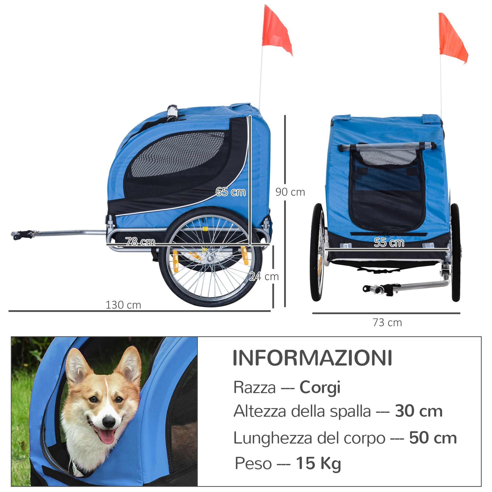 EasyComfort Fietskar voor Honden M, 30 kg (130x73x90 cm)