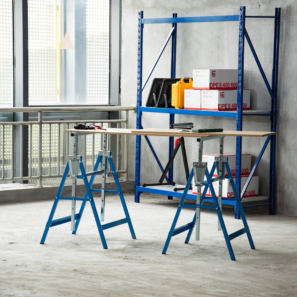 EASYCOMFORT Set of 2 Folding Telescopic Work Trestles in Steel Tubes 68 x 58 x 80