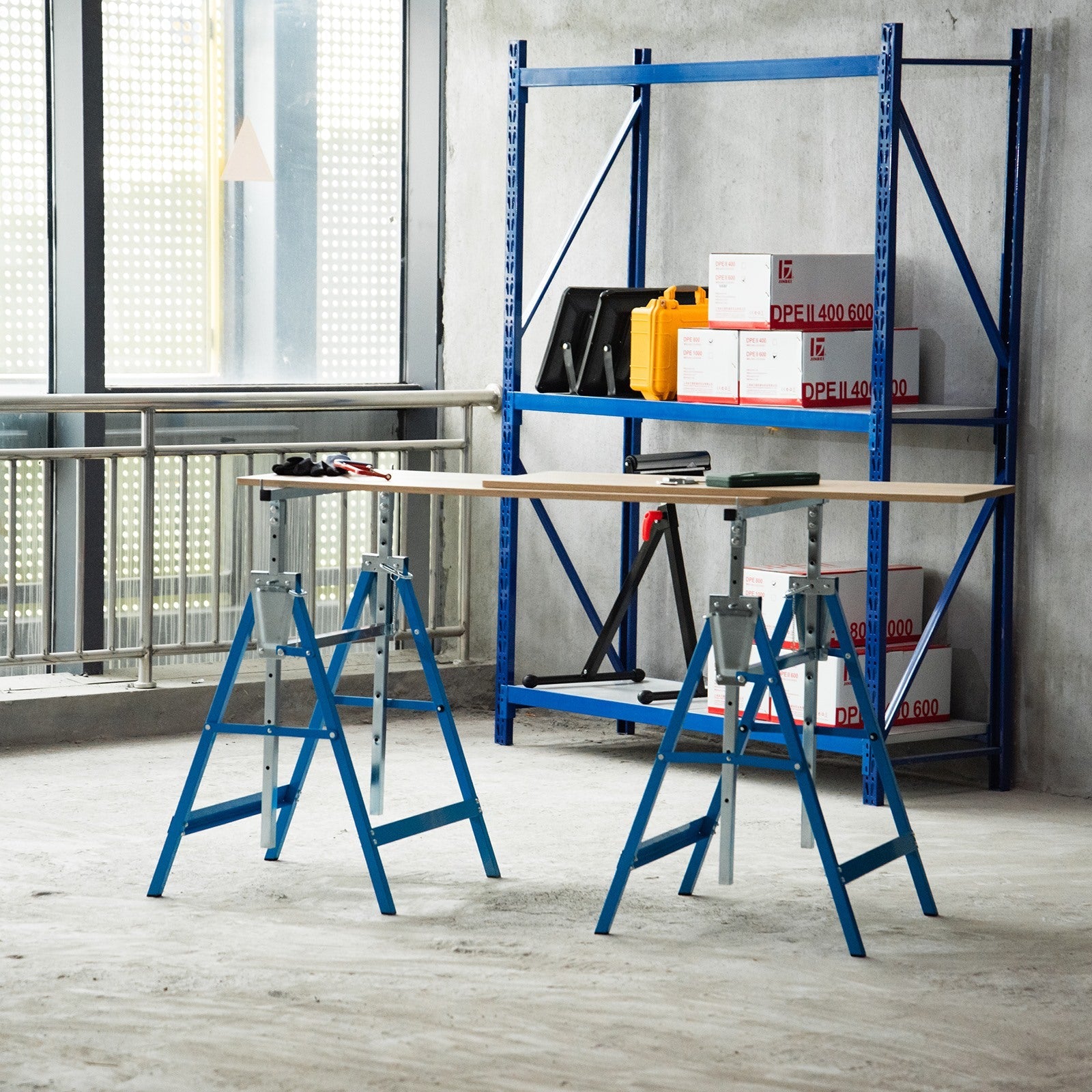 EASYCOMFORT Set of 2 Folding Telescopic Work Trestles in Steel Tubes 68 x 58 x 80