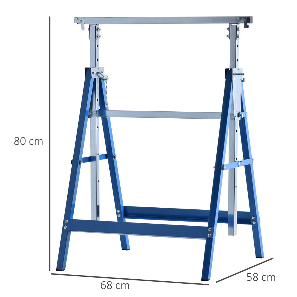 EASYCOMFORT Set of 2 Folding Telescopic Work Trestles in Steel Tubes 68 x 58 x 80