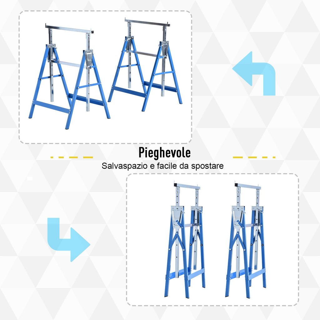 EASYCOMFORT Set of 2 Folding Telescopic Work Trestles in Steel Tubes 68 x 58 x 80