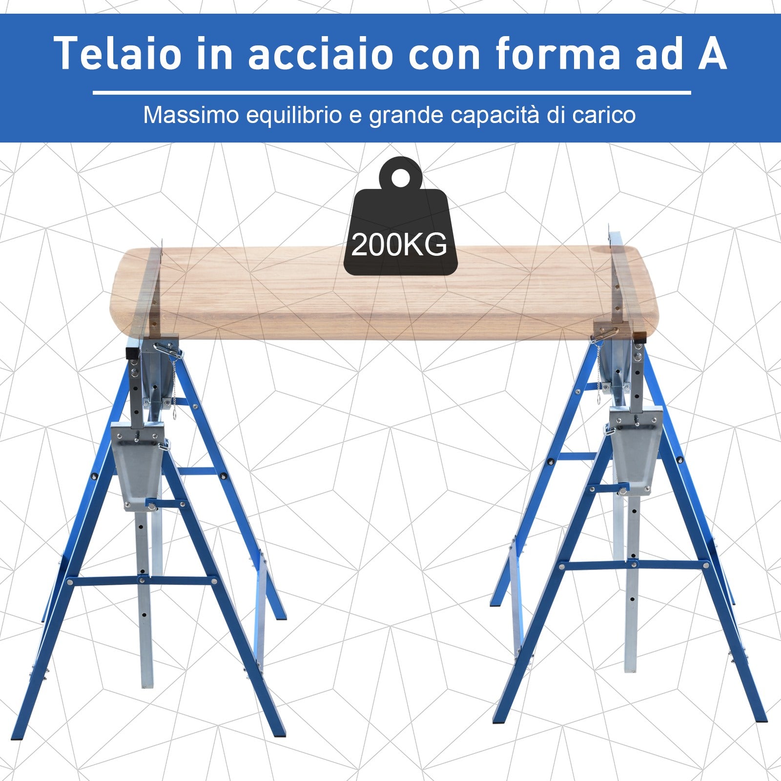 EASYCOMFORT Set of 2 Folding Telescopic Work Trestles in Steel Tubes 68 x 58 x 80