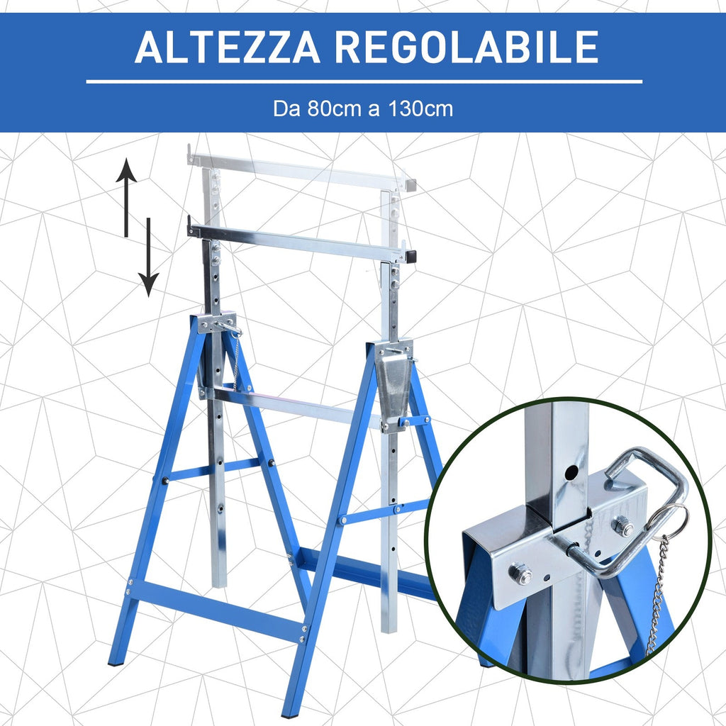 EASYCOMFORT Set of 2 Folding Telescopic Work Trestles in Steel Tubes 68 x 58 x 80