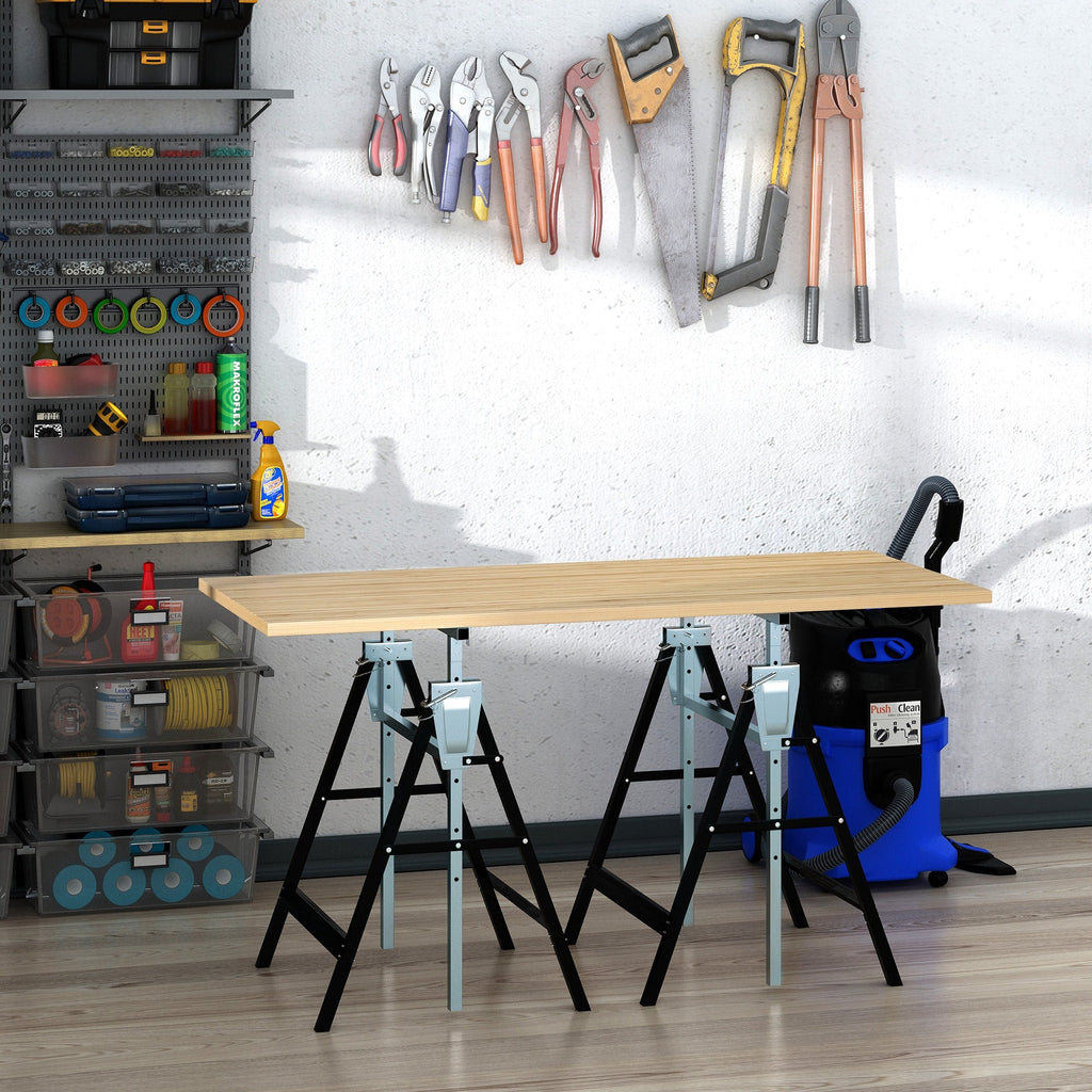 EASYCOMFORT Set of 2 Folding Telescopic Work Trestles Adjustable Height in Steel Tubes