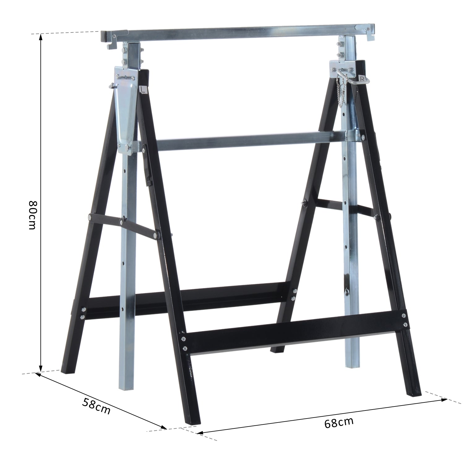 EASYCOMFORT Set of 2 Folding Telescopic Work Trestles Adjustable Height in Steel Tubes