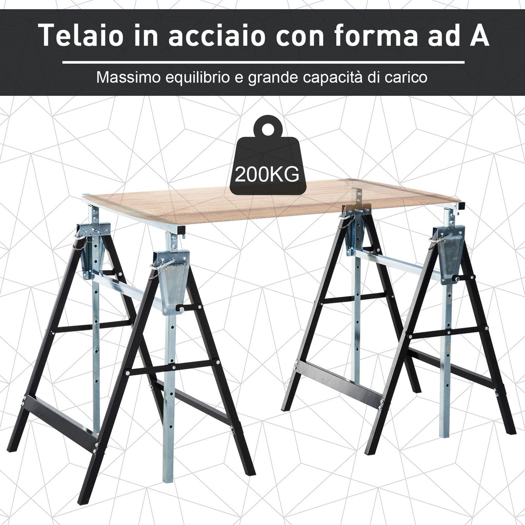 EASYCOMFORT Set of 2 Folding Telescopic Work Trestles Adjustable Height in Steel Tubes