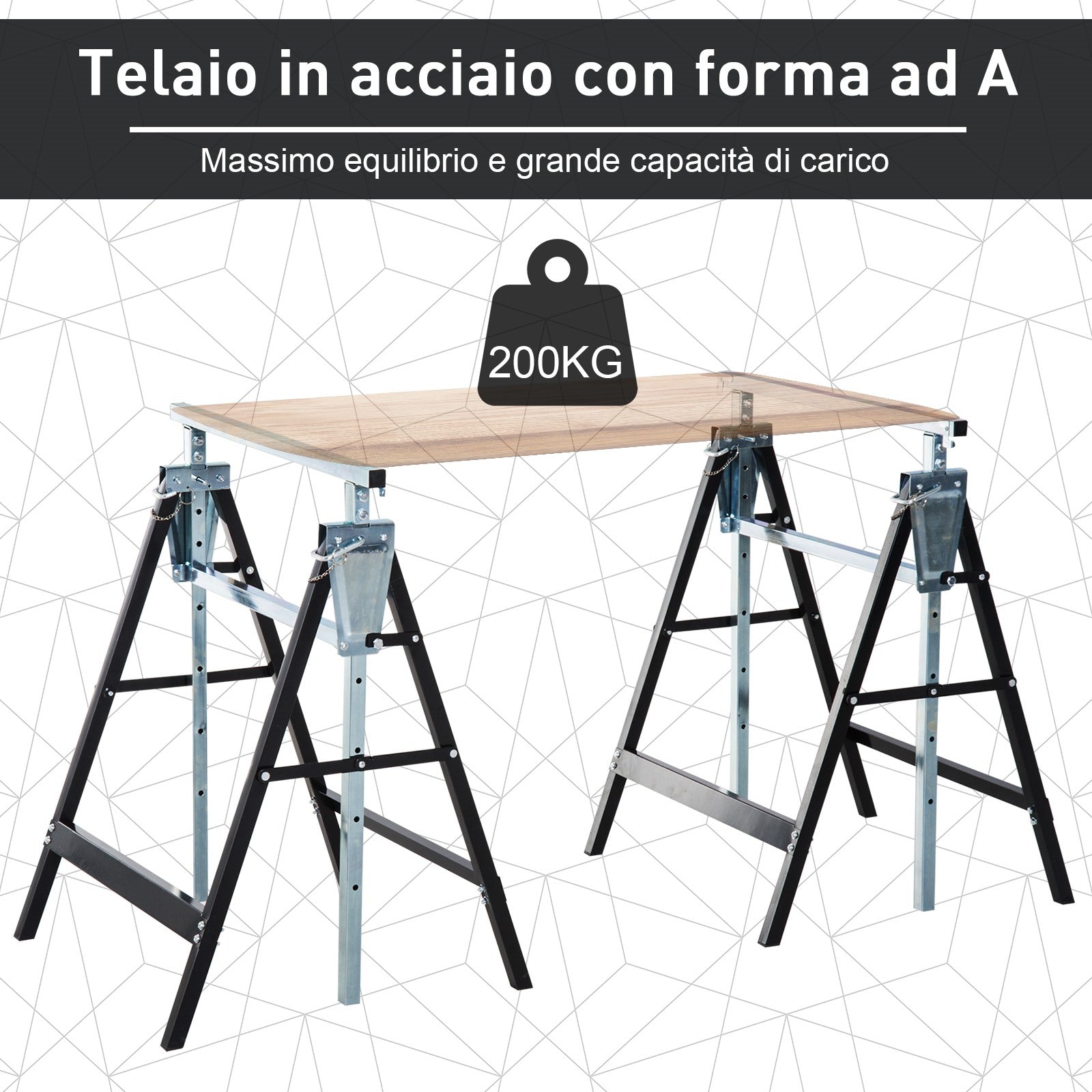 EASYCOMFORT Set of 2 Folding Telescopic Work Trestles Adjustable Height in Steel Tubes