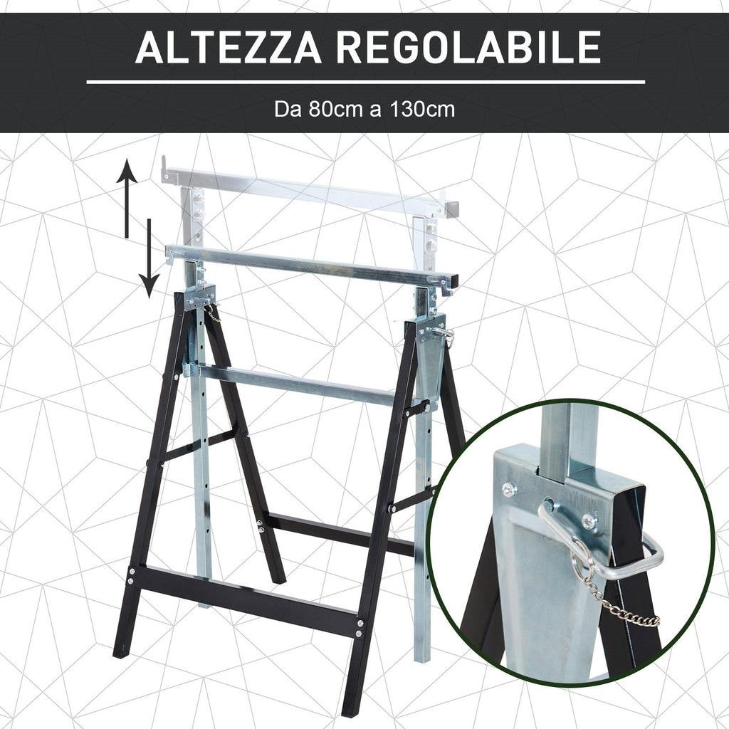 EASYCOMFORT Set of 2 Folding Telescopic Work Trestles Adjustable Height in Steel Tubes