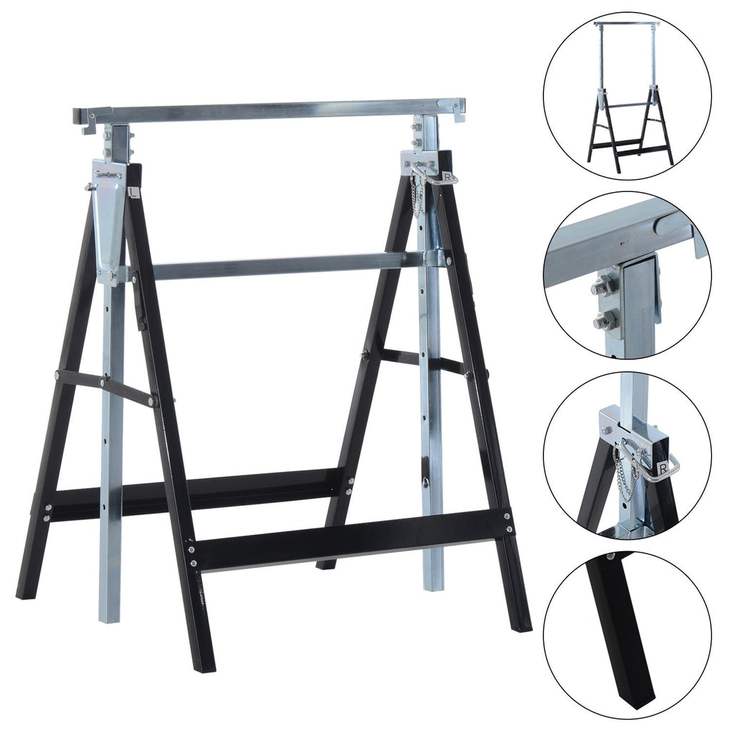 EASYCOMFORT Set of 2 Folding Telescopic Work Trestles Adjustable Height in Steel Tubes