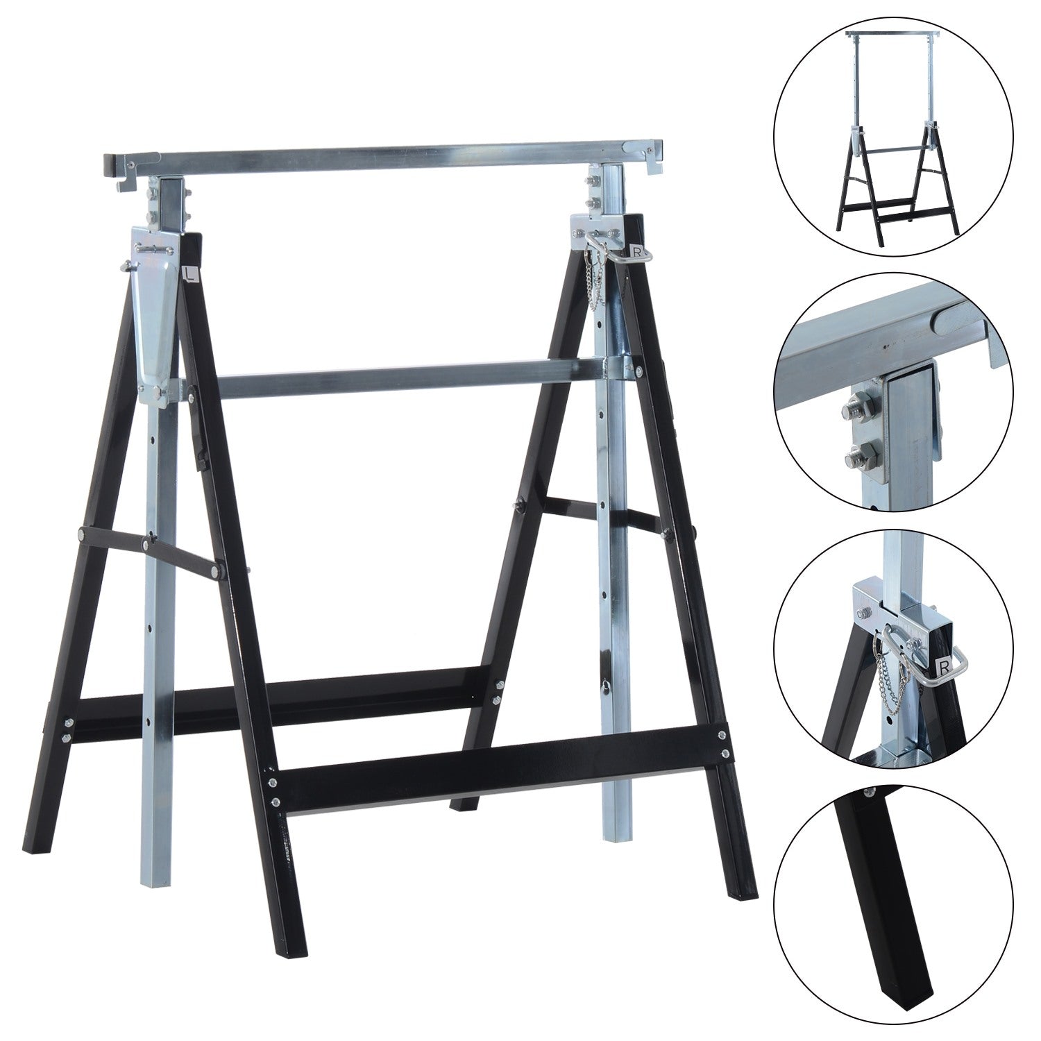 EASYCOMFORT Set of 2 Folding Telescopic Work Trestles Adjustable Height in Steel Tubes