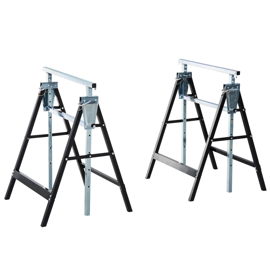 EASYCOMFORT Set of 2 Folding Telescopic Work Trestles Adjustable Height in Steel Tubes