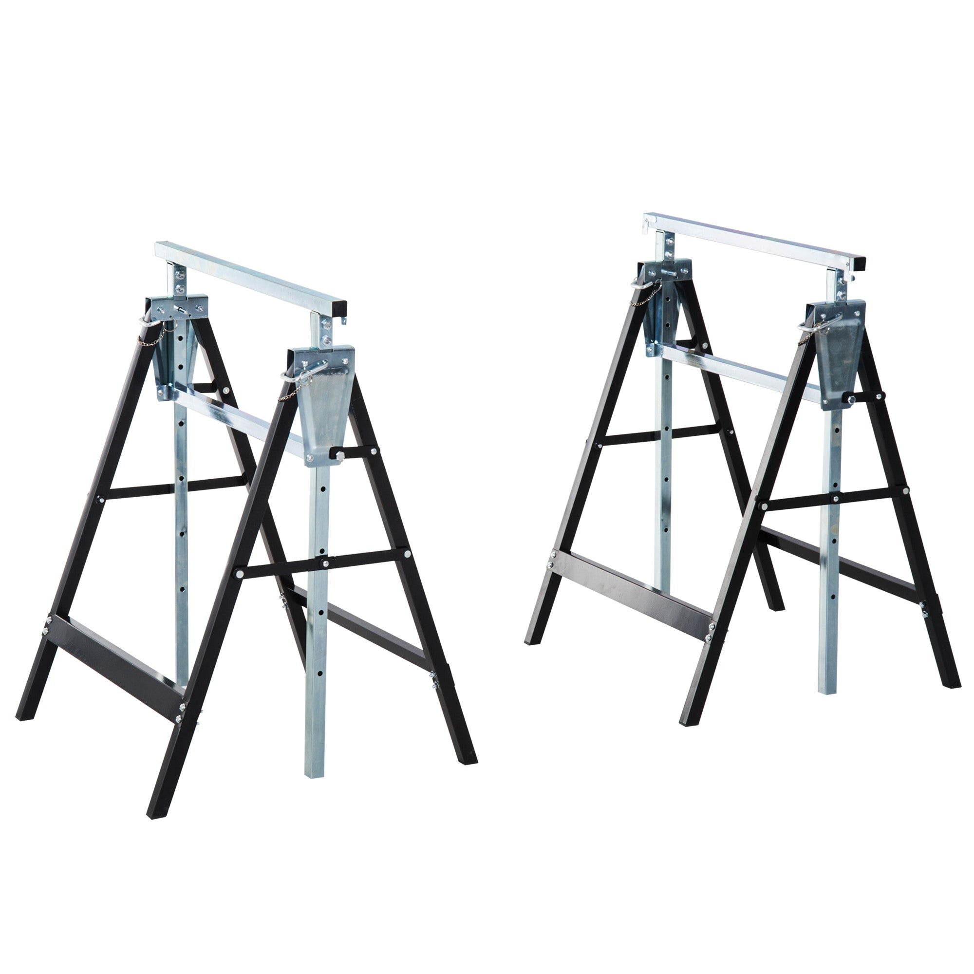 EASYCOMFORT Set of 2 Folding Telescopic Work Trestles Adjustable Height in Steel Tubes