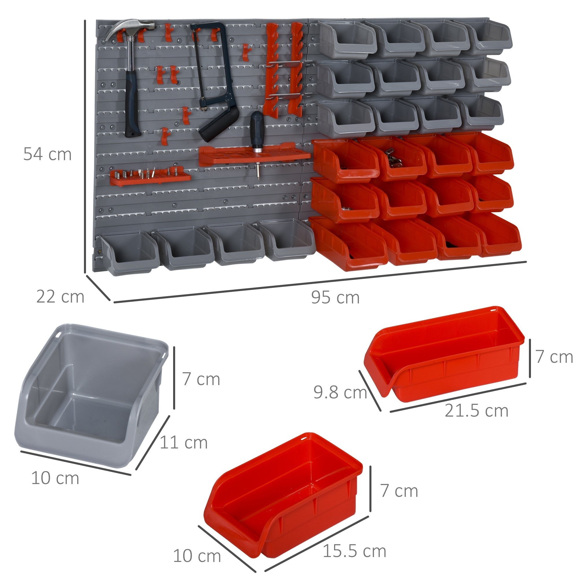 EASYCOMFORT 44PCS Adjustable and Removable Tool Container Boxes, Wall Mounted, PP, Red Grey, 54x22x95cm