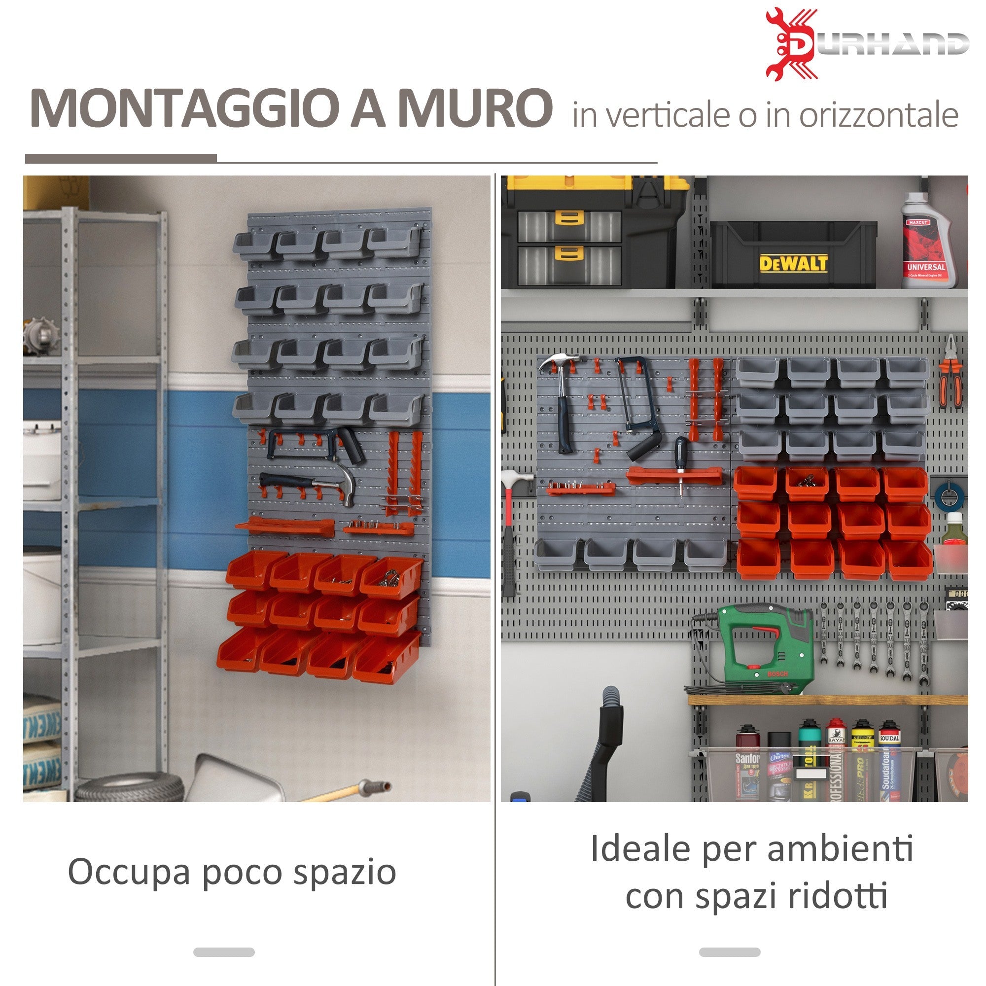 EASYCOMFORT 44PCS Adjustable and Removable Tool Container Boxes, Wall Mounted, PP, Red Grey, 54x22x95cm