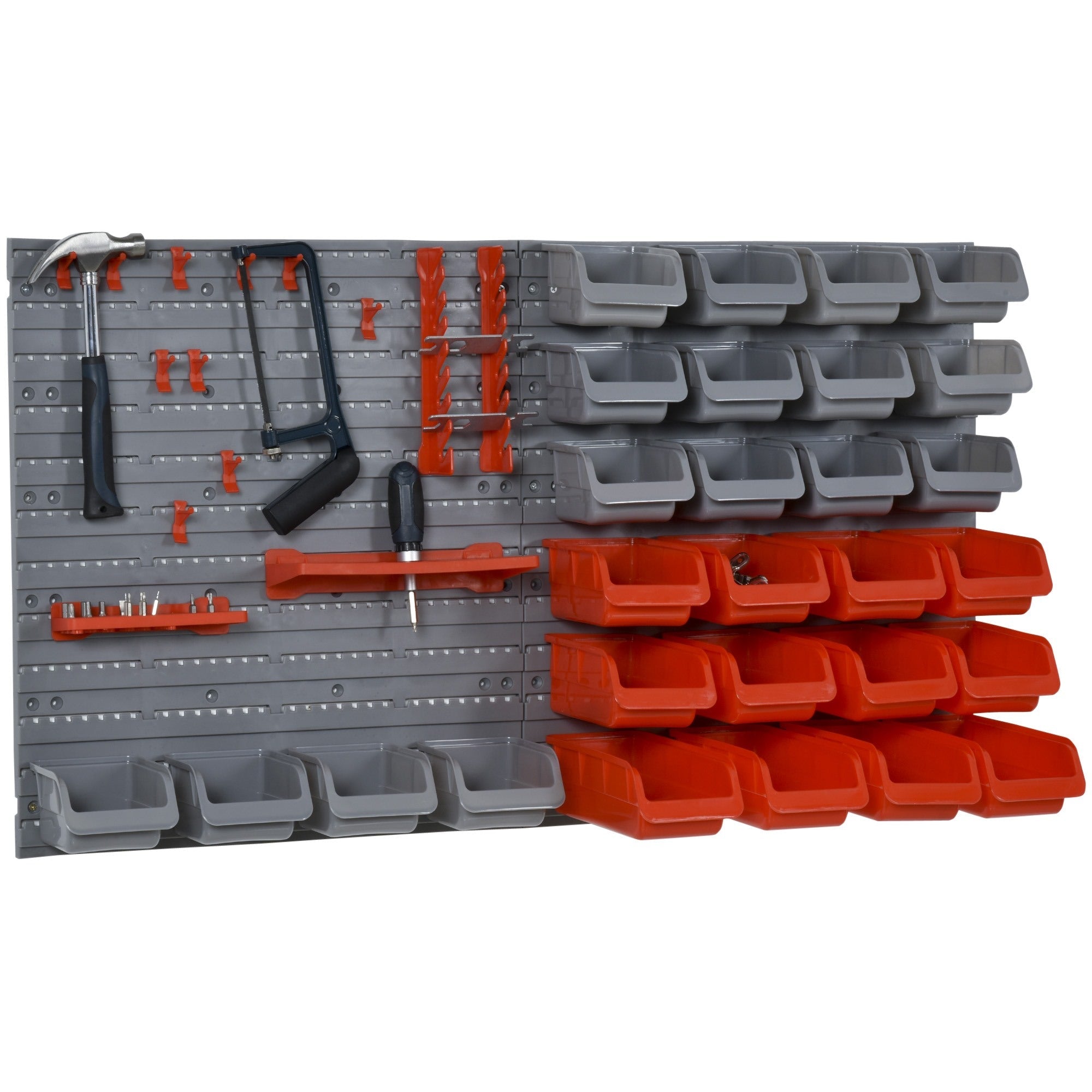 EASYCOMFORT 44PCS Adjustable and Removable Tool Container Boxes, Wall Mounted, PP, Red Grey, 54x22x95cm