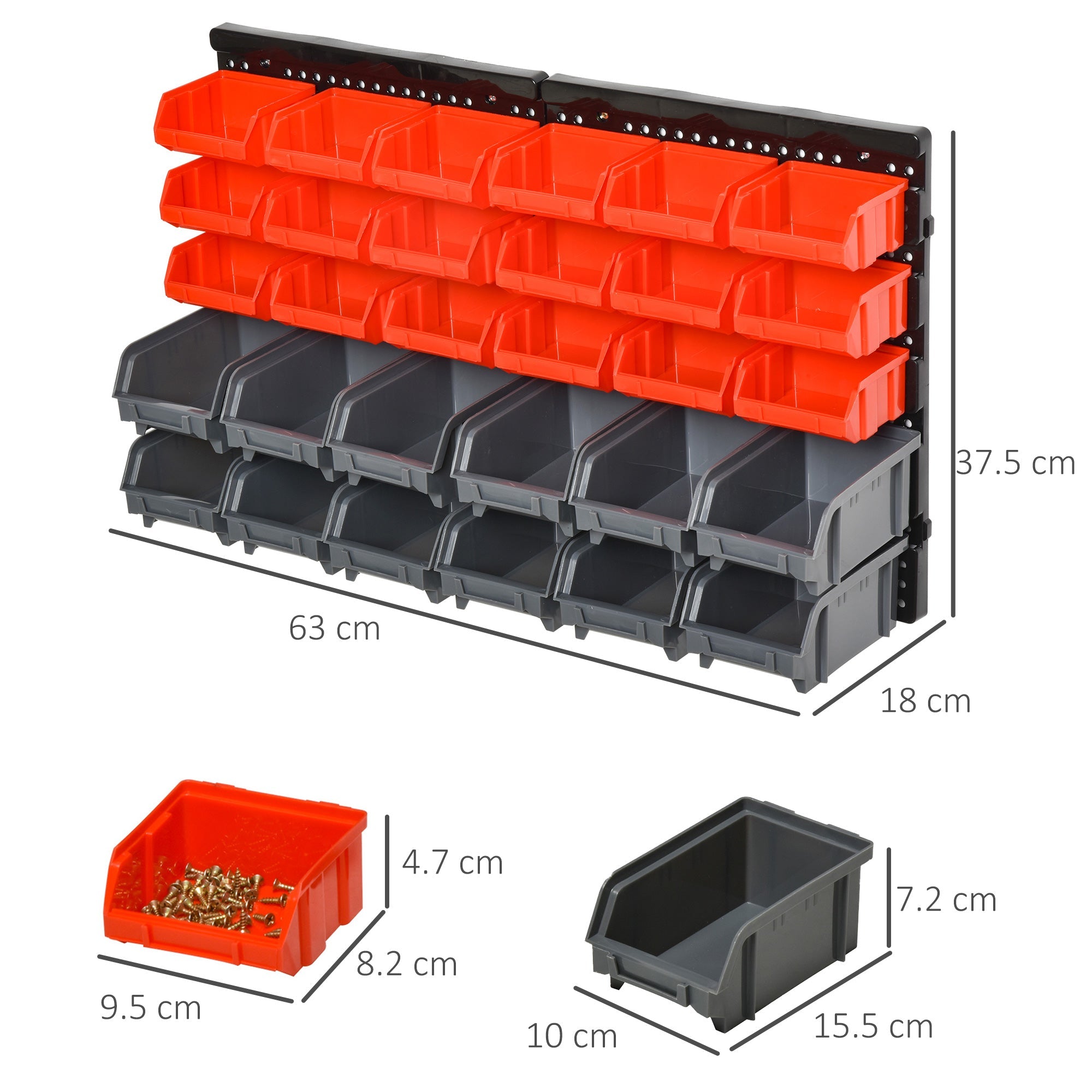 EASYCOMFORT Tool Holder Panel with 30 Adjustable and Removable Containers, Wall Mounting, PP, Red Gray Black, 37.5x18x63cm