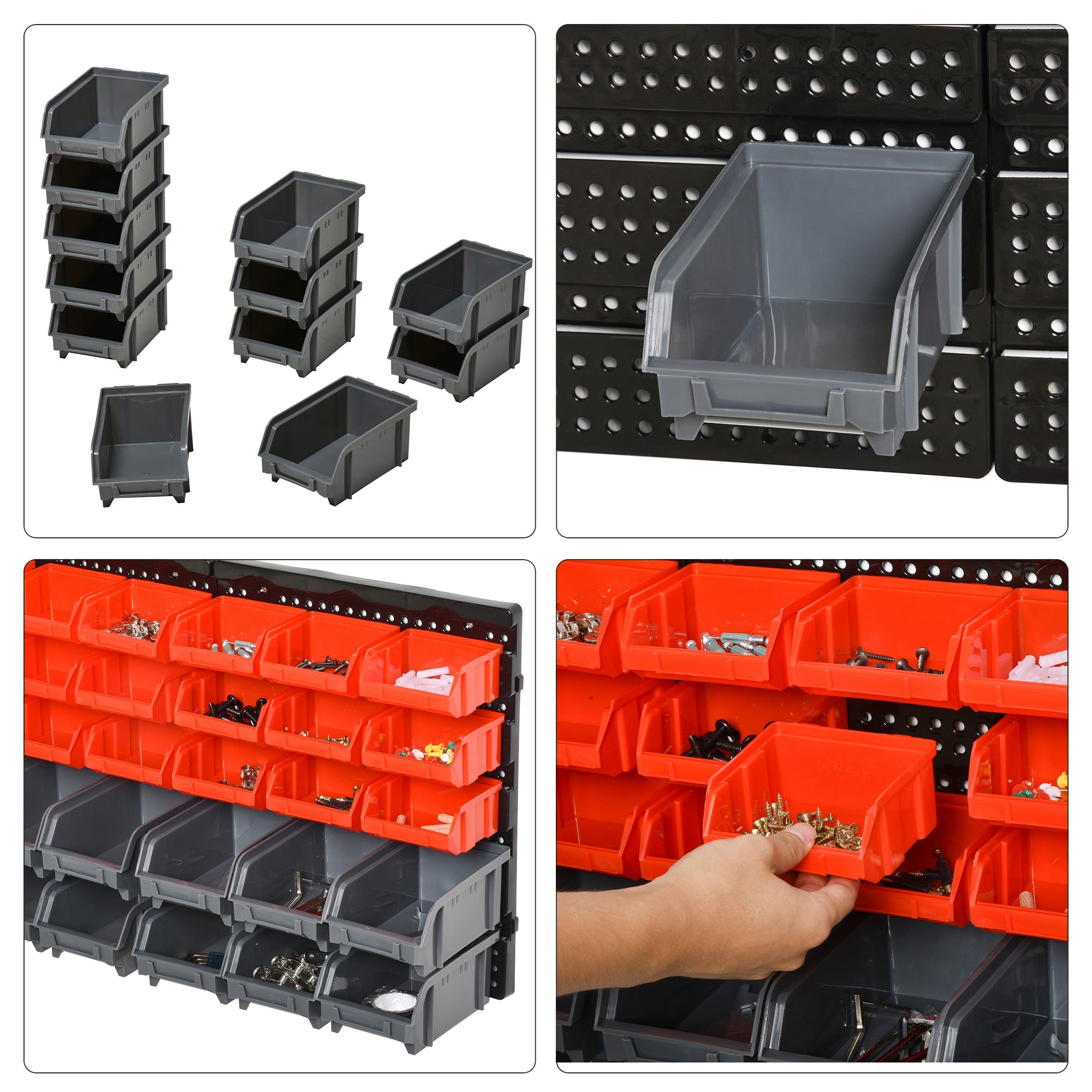 EASYCOMFORT Tool Holder Panel with 30 Adjustable and Removable Containers, Wall Mounting, PP, Red Gray Black, 37.5x18x63cm