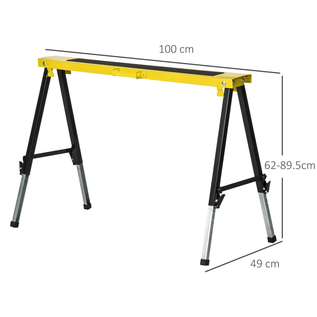 EASYCOMFORT Set of 2 Folding Work Trestles with Adjustable Height, Portable and Non-Slip Yellow