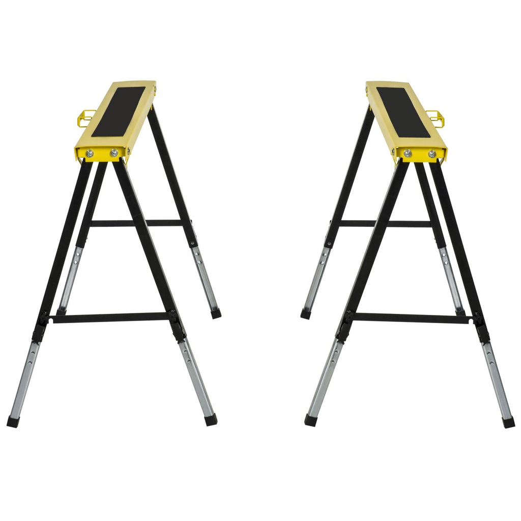 EASYCOMFORT Set of 2 Folding Work Trestles with Adjustable Height, Portable and Non-Slip Yellow