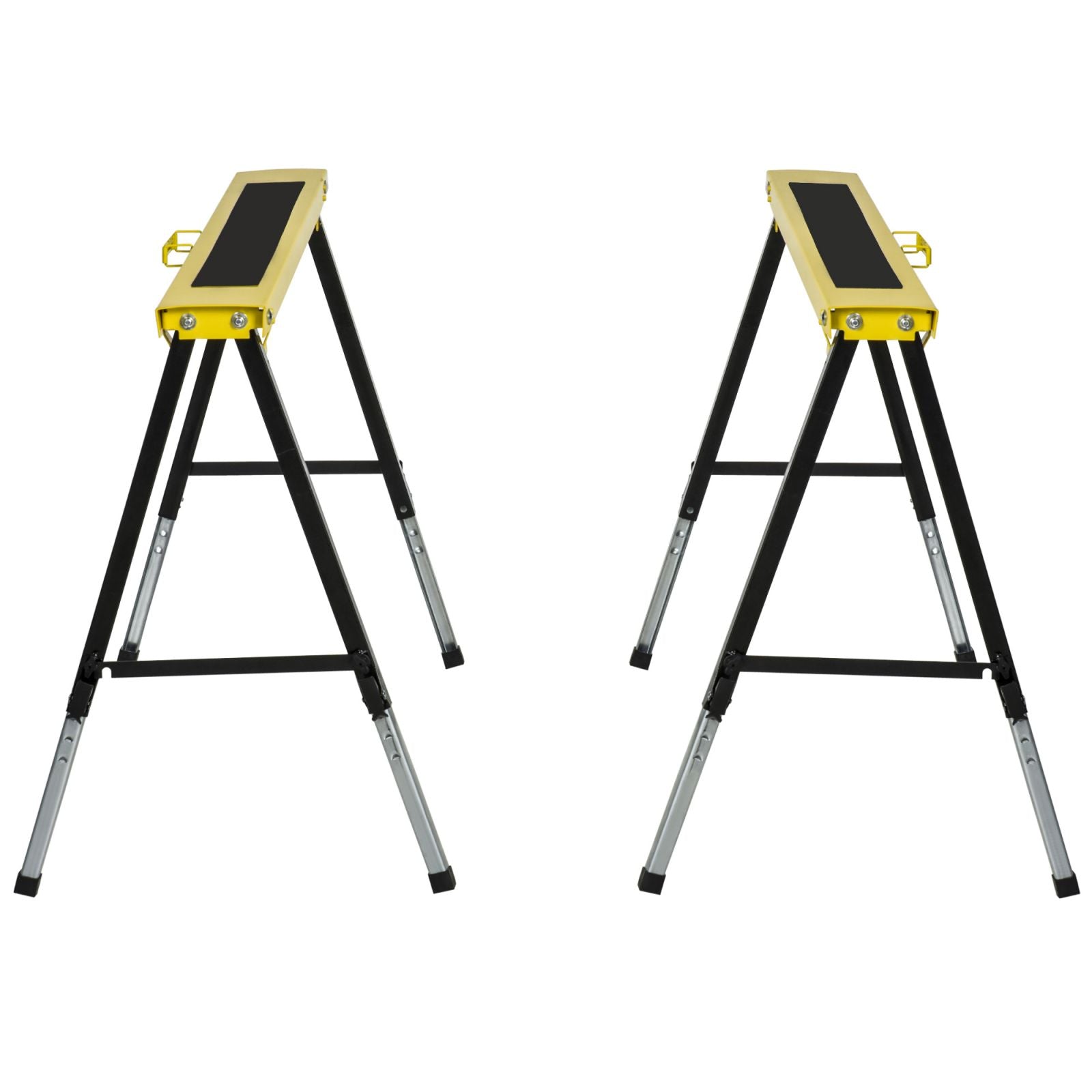 EASYCOMFORT Set of 2 Folding Work Trestles with Adjustable Height, Portable and Non-Slip Yellow