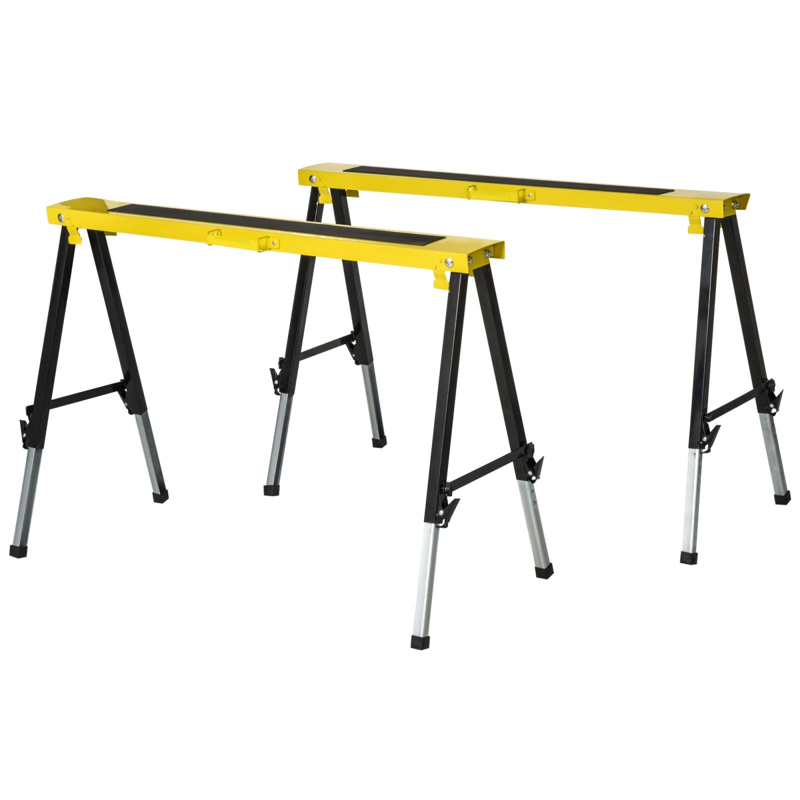 EASYCOMFORT Set of 2 Folding Work Trestles with Adjustable Height, Portable and Non-Slip Yellow