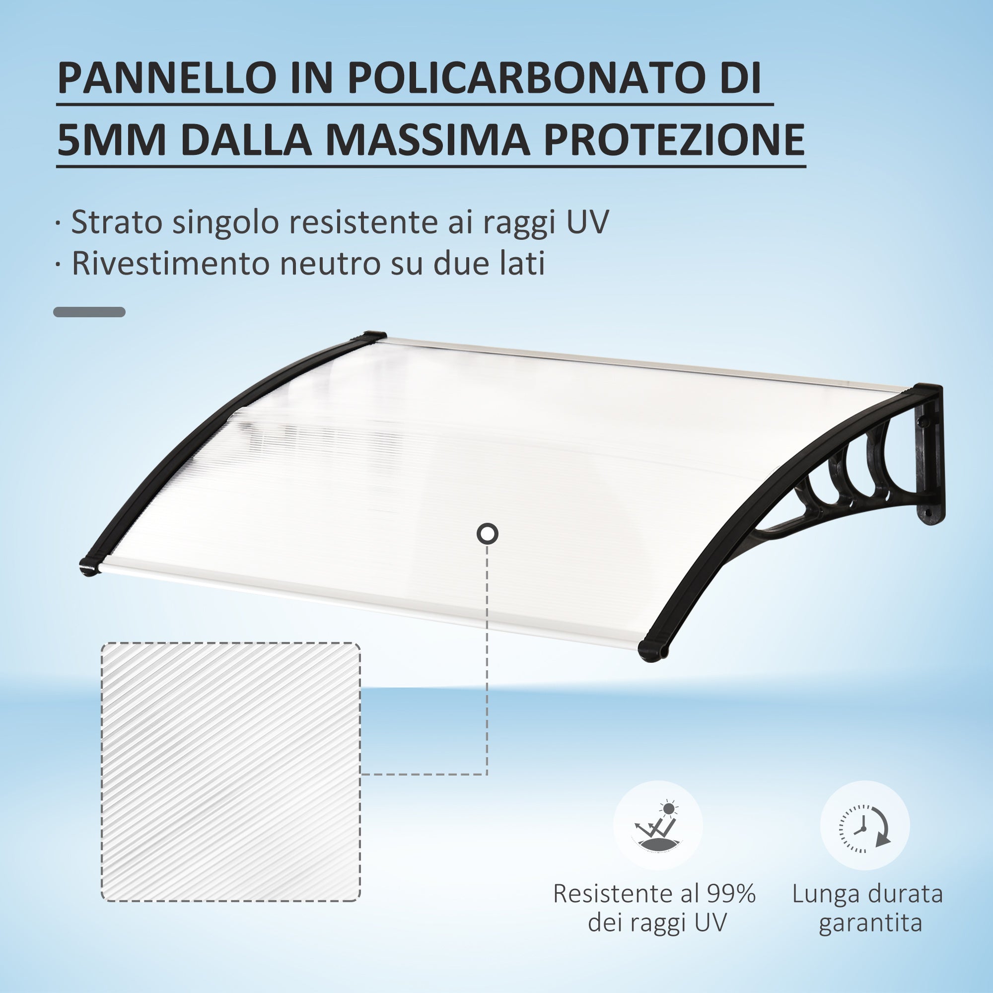 EASYCOMFORT Waterproof and Anti-UV Shelter for Door or Window in Polycarbonate 75 x 120 x 23 cm
