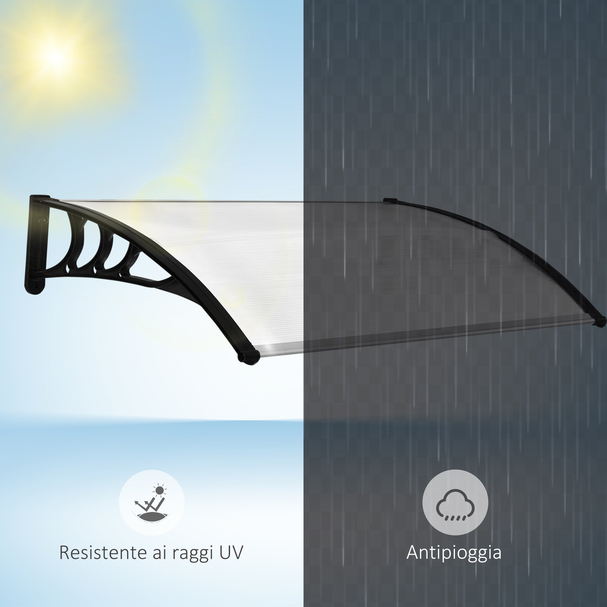 EASYCOMFORT Waterproof and Anti-UV Shelter for Door or Window in Polycarbonate 75 x 120 x 23 cm