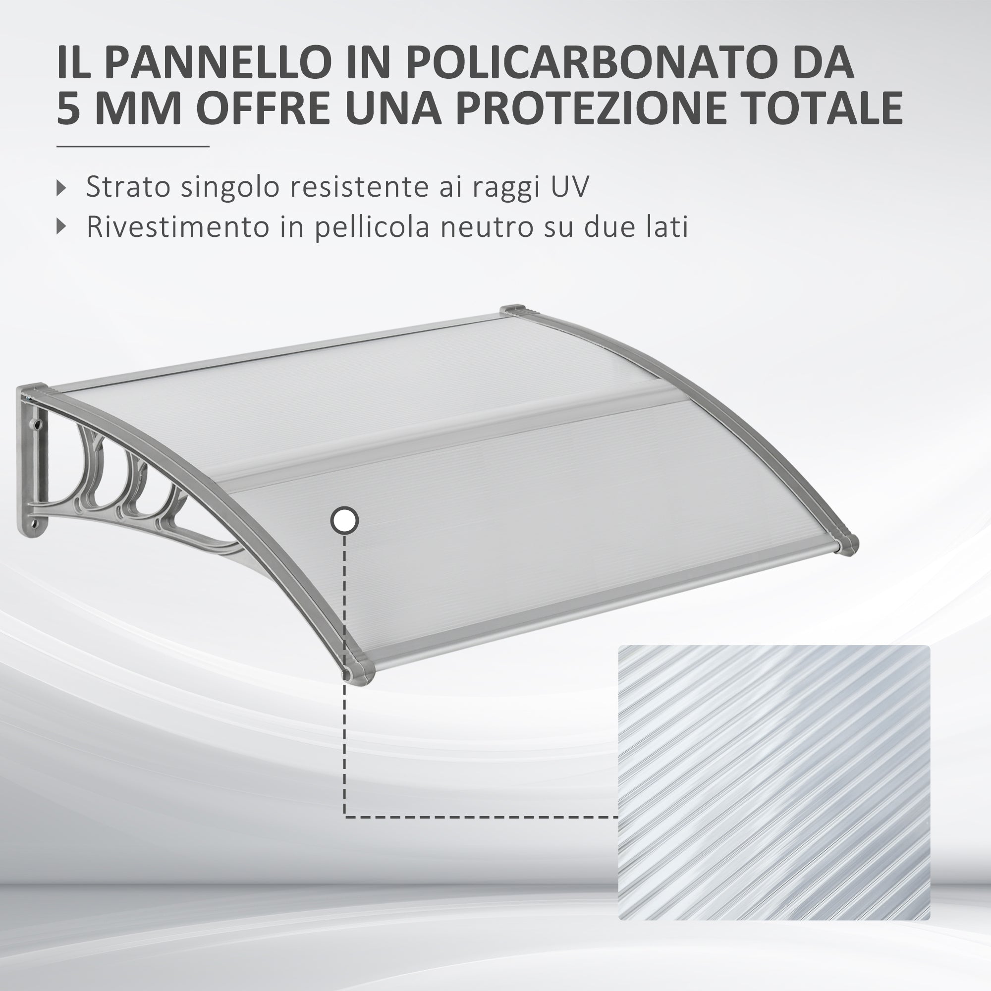 EASYCOMFORT Outdoor Anti-UV Polycarbonate Canopy for Doors and Windows, 100x80cm
