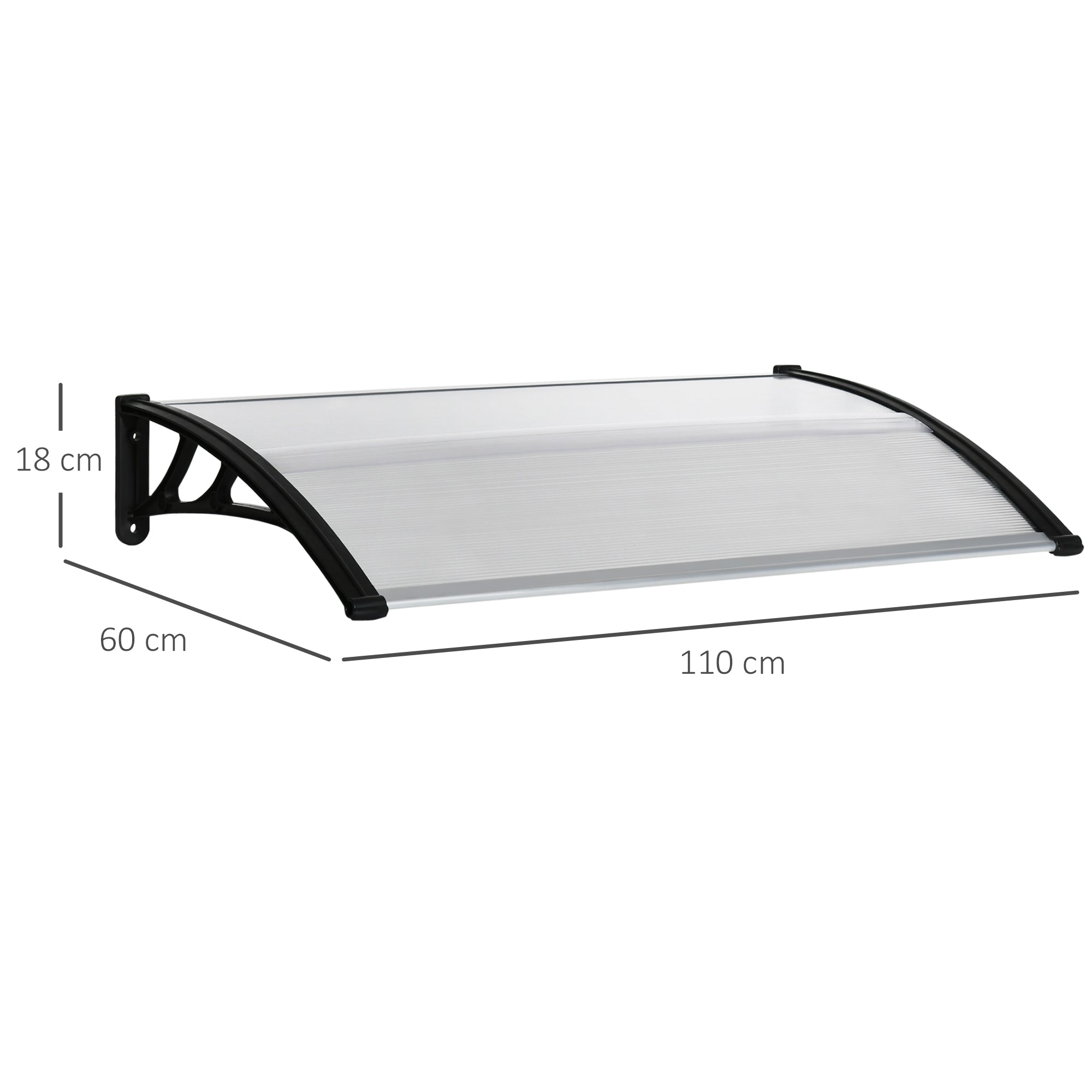 Easycomfort Pensilina da Esterno per Finestre e Porte, in Policarbonato e Alluminio, 110x60x18cm - Trasparente