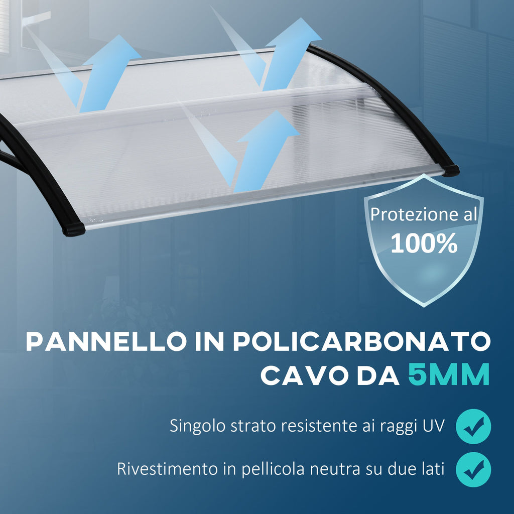 Easycomfort Pensilina da Esterno per Finestre e Porte, in Policarbonato e Alluminio, 110x60x18cm - Trasparente